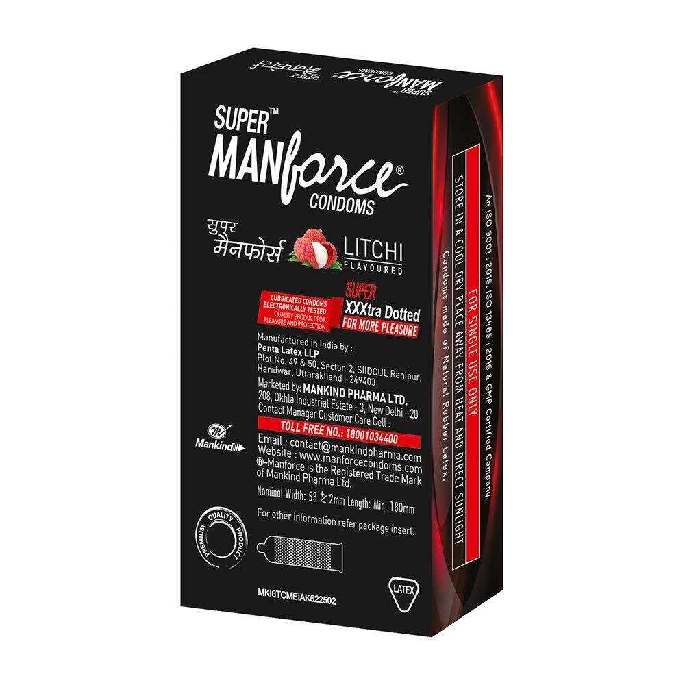 Manforce Manforce Extra Dotted Condoms, Litchi Flavoured- 10 Pcs x Pack of 3