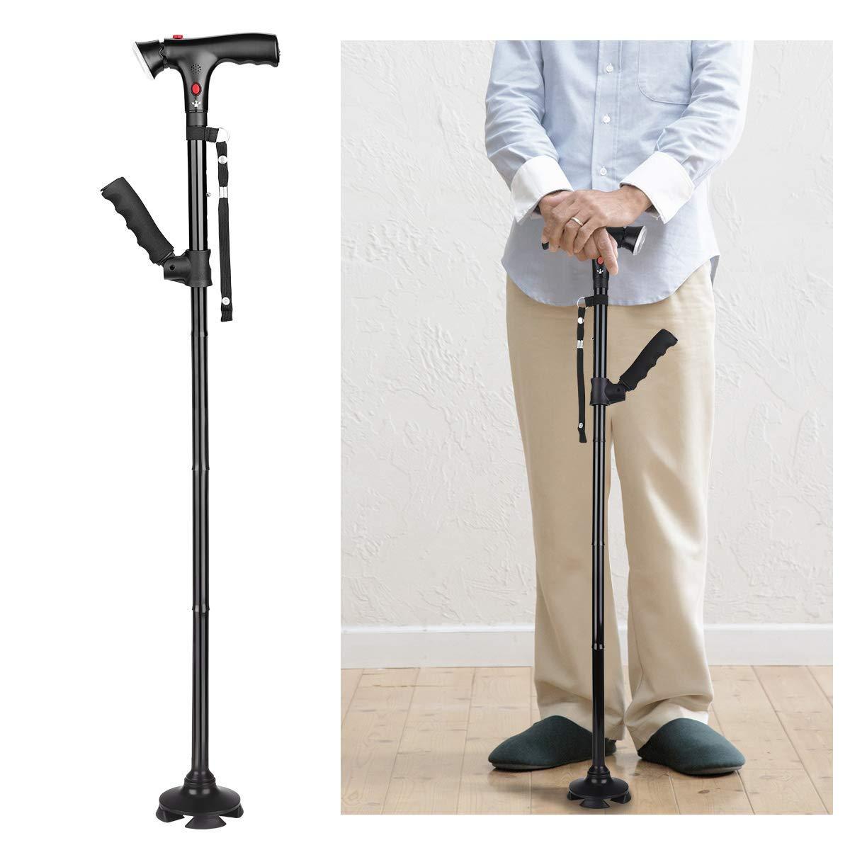 Vidhi Sales Vidhi sales Foldable Walking Stick 4 Head Pivoting Stick with Built In LED Lights