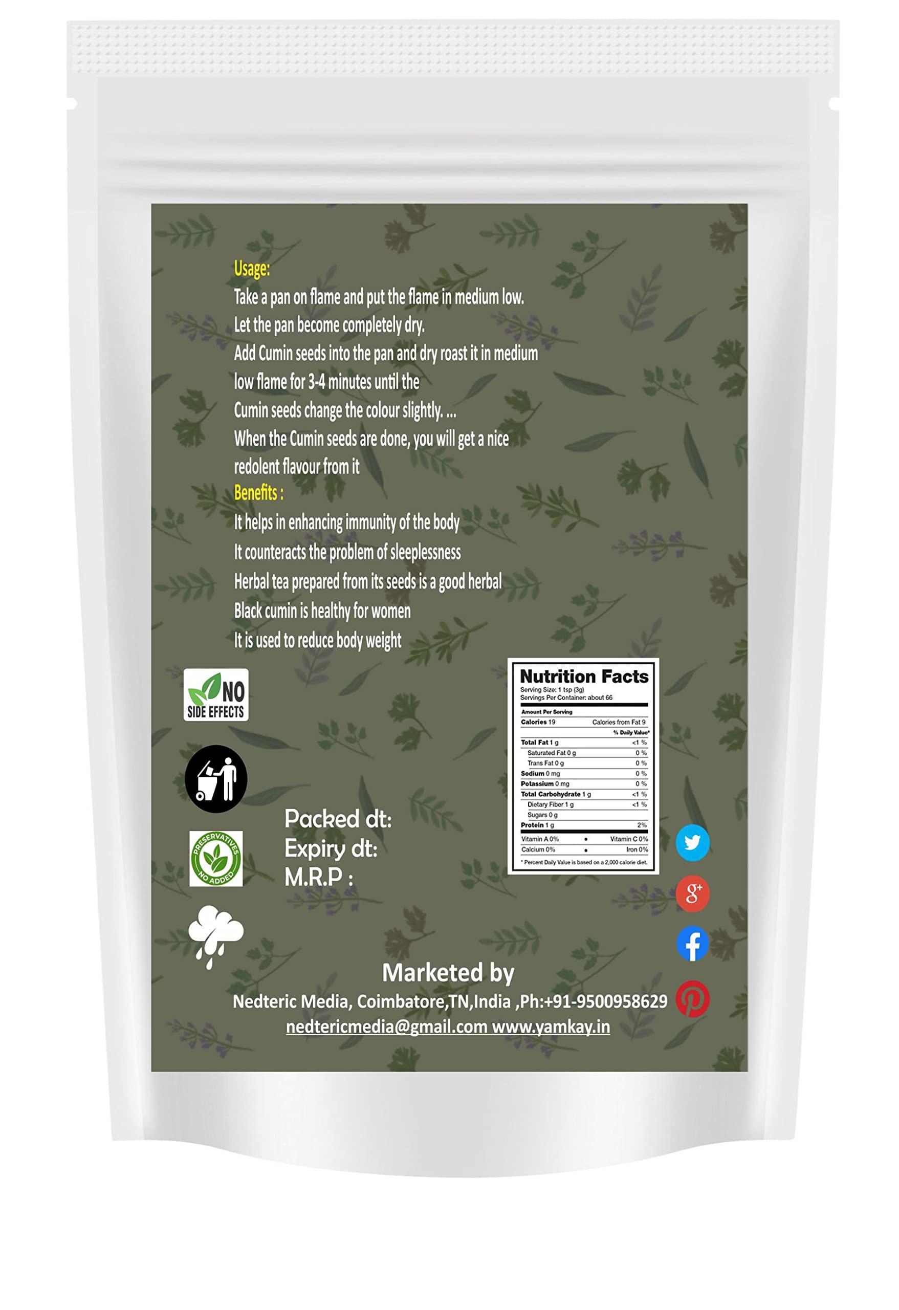 YAMKAY Yamkay Karunjeeragam Black Cumin Seed Whole Jeera safed jeera Indian spice Royal Cumin | Kala Jeera | Kalonji Seed | Raw Nigella Seeds | Seeds for Hair Growth | 100% Natural | Culinary Spice | Health Benefits | Gluten-Free | Source of Antioxidants 10