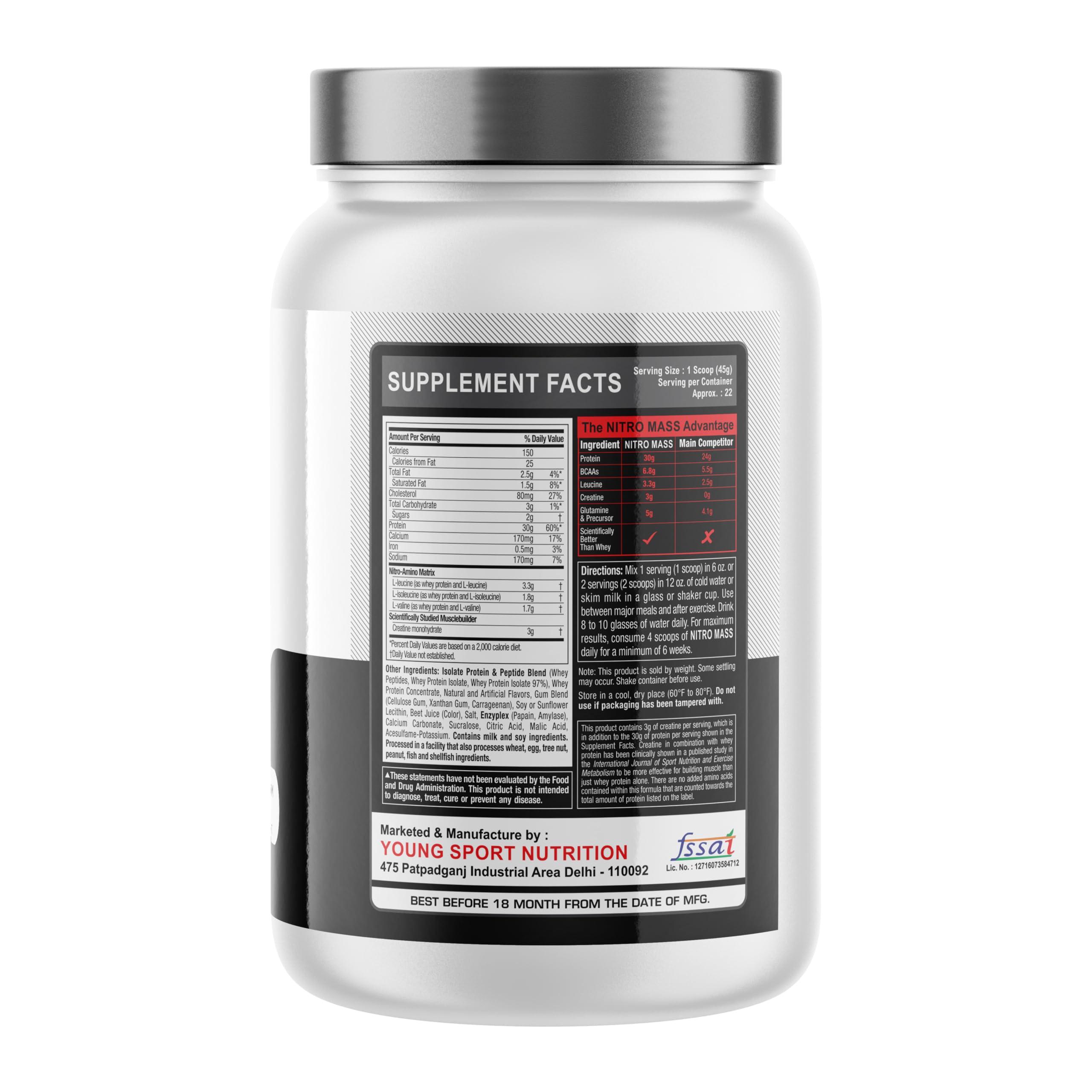 YSN NUTRITION Ysn Nutrition Nitro Mass Gainer | 30gm Protein Powder Supplement | For Men And Women | Silver Series (Kulfi, 1000g)