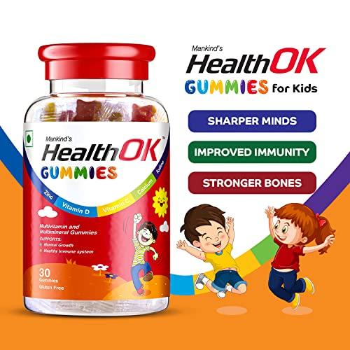 Health Ok Mankind Health OK Gummies, Multivitamin and Multimineral for Kids,Bottle of 30 Gummies and Health Ok With Multivitamin, Multimineral and Amino Acids, 30 Tablets
