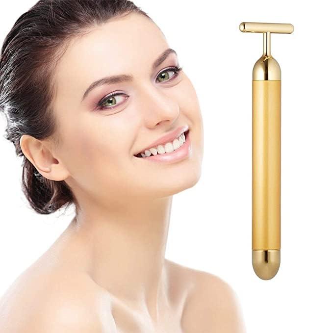 Generic Golden Beauty Bar T Shape 24k Electric Anti aging Anti Wrinkles Gold energy Beauty bar Beauty Bar 24K Golden Pulse Facial Massager T Shape Gold Facial Beauty Massager Energy Massager (golden)