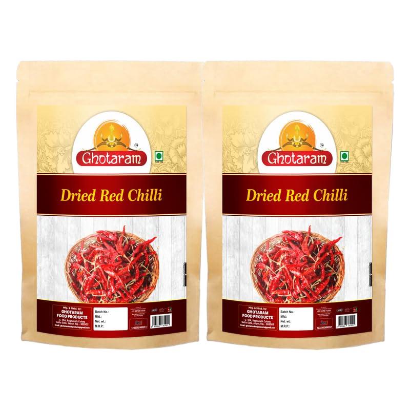 GHOTARAM Ghotaram Patna Red Chilli (Lal Mirch) Whole Red Chili | Sun Dried Red Chillies | SABUT LAL MIRCH | Whole Red Chilli/Chilly | Teja Superfine | Dry Red Chilli Mirchi-80Gx2Pk