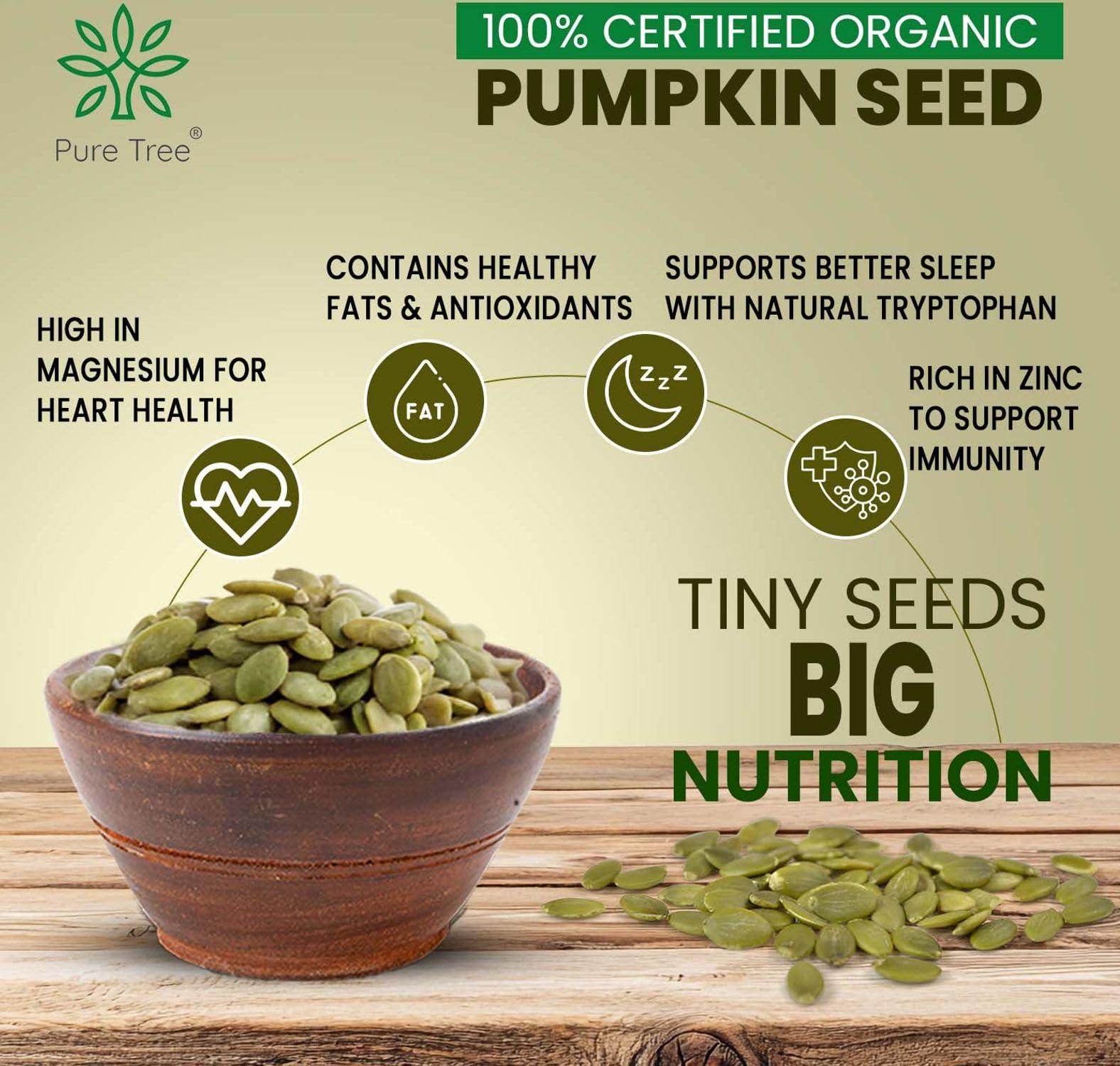 Pure Tree Pure Tree Certified Organic Pumpkin Seeds | 175 g | Glass Jar | Kaddu ke Beej | Organic Seeds for Eating Good Source Of Omega 3 | Raw Pumpkin Seeds Organic Superfood