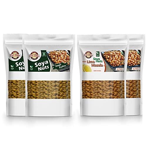 Eat Soya...BE SMART EAT SMART Eat Soya...BE SMART EAT SMART Soya Nuts Healthy Roasted Namkeen and Snacks Crunchy and Tasty, Delicious l Diet Food l Keto Snacks l Healthy Snacks l Lime Masala-2 And Magic Pudina-2 200g (Pack of 4,80