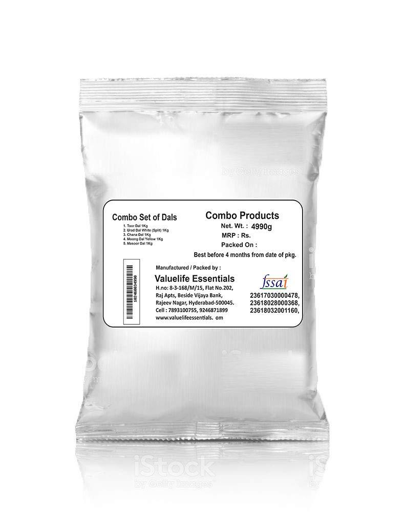 Value Life Valuelife Combo Dal Products 4990g - Toor Dal 1kg - Urad dal Whole (White) 1kg - Chana Dal 1kg - Moong Dal (Yellow) 1kg - Masoor Dal 1kg