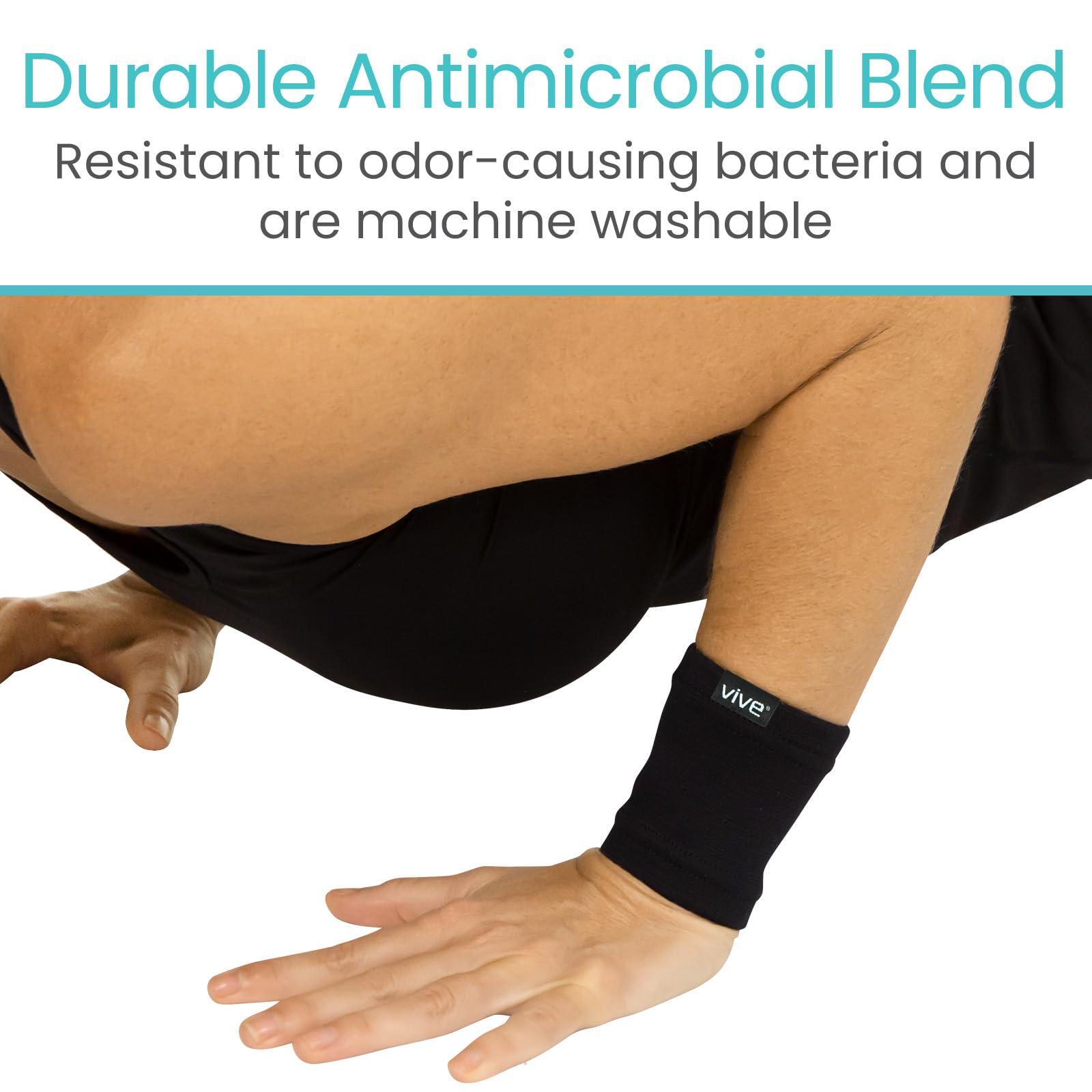 VIVE Vive Wrist Sweatbands (Pair) - Bamboo Charcoal Compression Wristband - Athletic Support for Carpal Tunnel Pain Relief, Arthritis, Tendonitis and Tennis (Black, Large/X-Large)