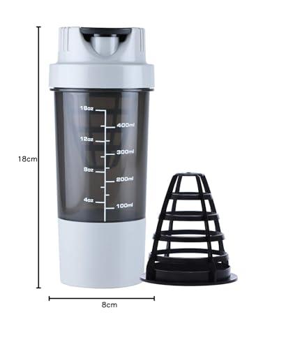 NOHUNT NOHUNT Men\'s and Women\'s Plastic Shake & Sip Gym Sports Protein Shaker Bottles with Multiple Storage compartments, Leak Proof, BPA-Free, Zero odour and Impact Resistant - Blue, 450 ml