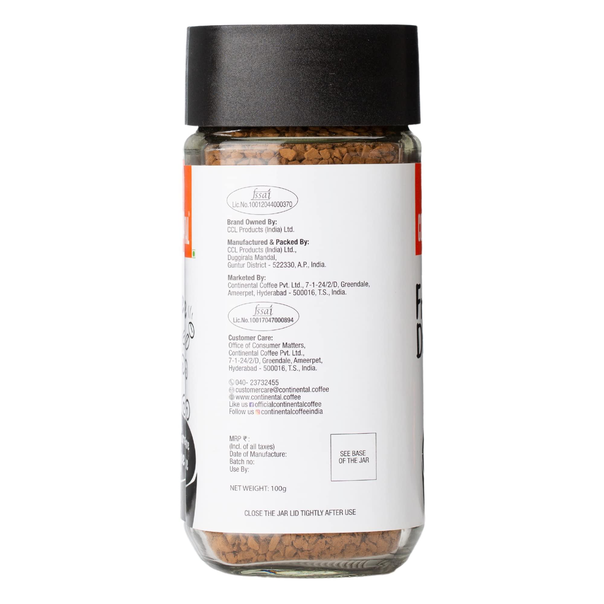 Continental Coffee Continental Freeze Dried Pure Instant Coffee Powder, 100g Jar | 100% Arabica Coffee | Black Coffee | Cold Coffee