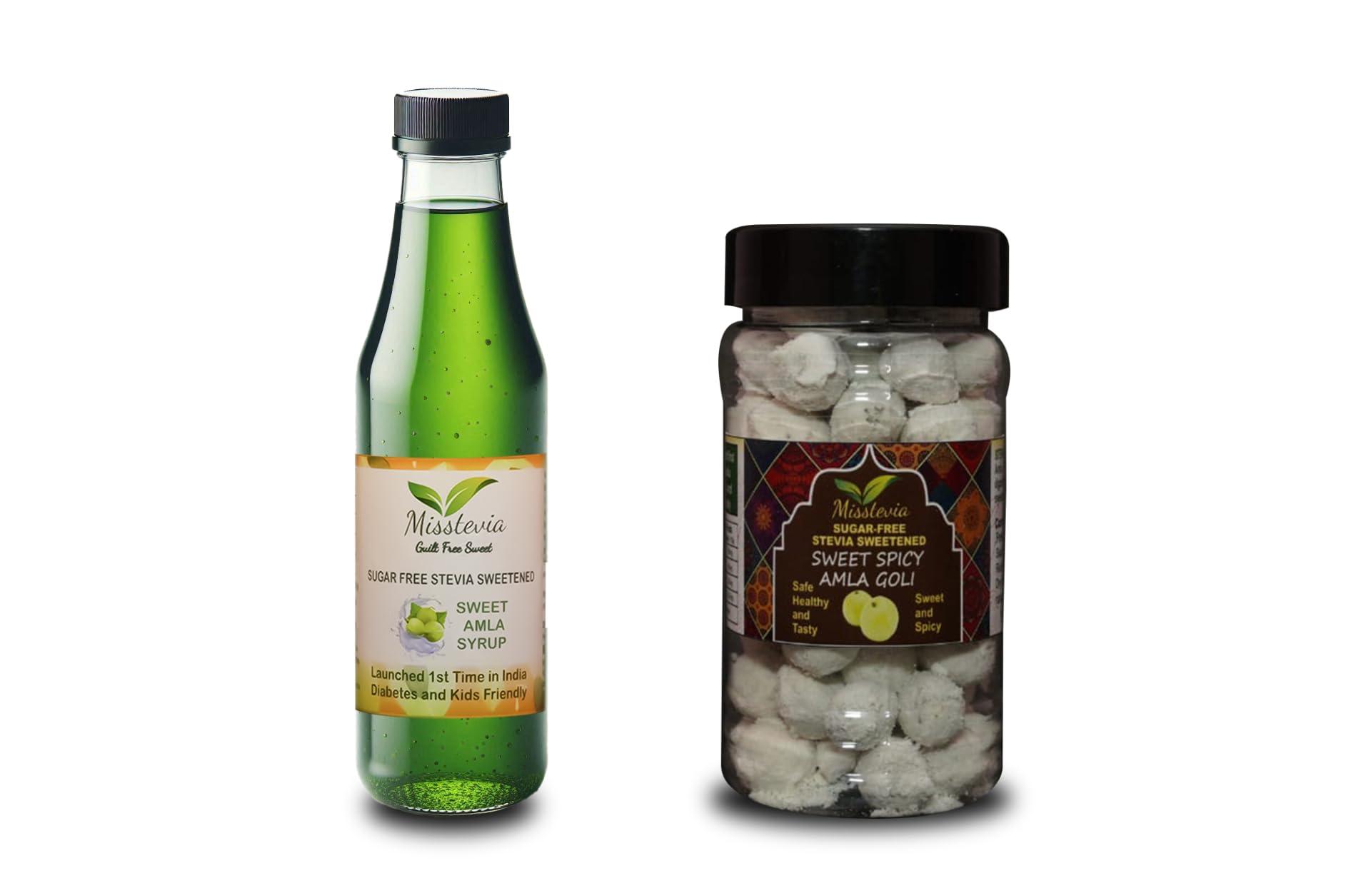 MISSTEVIA GUILT FREE SWEET Misstevia Combo Pack of Sugar Free Sweet AMLA JUICE/SYRUP & Spicy and Sweet Amla Goli