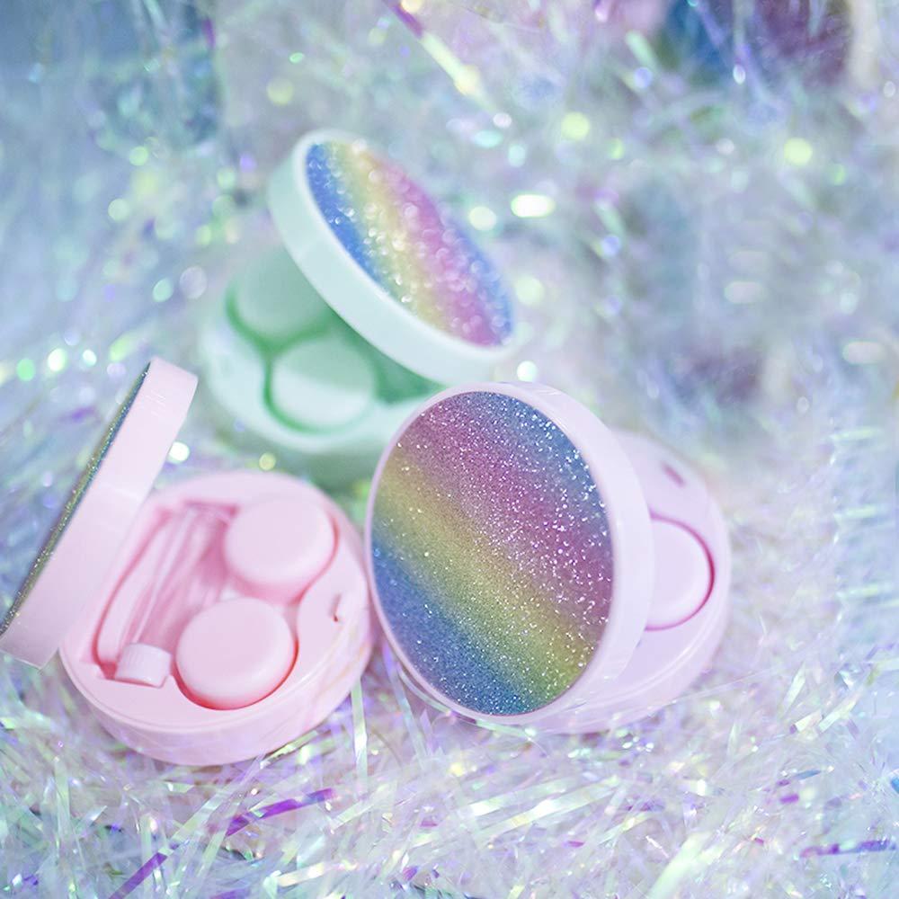 AIXING Rainbow Contact Lens Cases with Mirror Cute Contact Lens Box Round Women Girls Travel Contact Lenses Kit Container Case