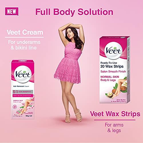 Veet Veet Hair removal cream- Normal skin-50 gm & Full Body Waxing Kit Easy-Gelwax Technology Normal Skin - 20 Strips with free Veet Glow It Girl pouch, Pink, 50 g (Pack of 1)
