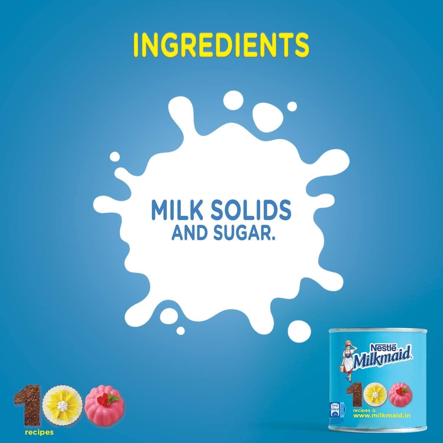 Nestle Nestl Milkmaid Sweetened Condensed Milk, Liquid, 400G Tin [Pack of 2]