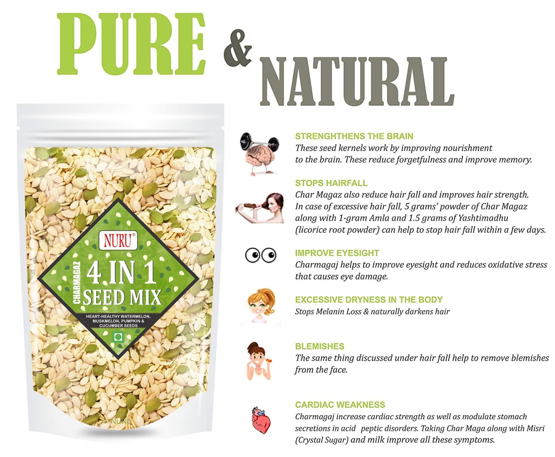 NURU Nuru Healthy Seed Mix Charmagaz ( Watermelon Seeds , Pumpkin Seeds , Muskmelon Seeds , Cucumber Seeds ) All in one (200)