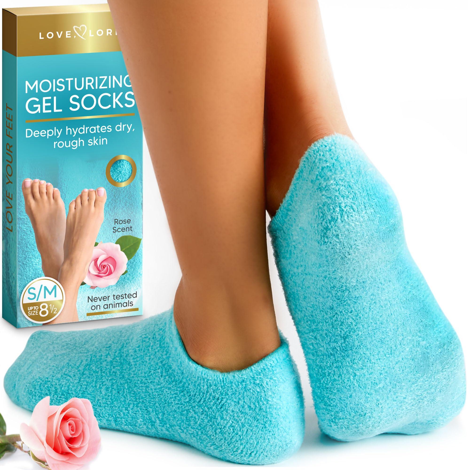 LOVE, LORI Moisturizing Socks & Gel Socks for Dry Cracked Feet Women by Love Lori - Foot Moisturizer Socks & Reusable Lotion Socks for Cracked Heel Repair - Stocking Stuffers for Women, Fits up to Women Size 8.5