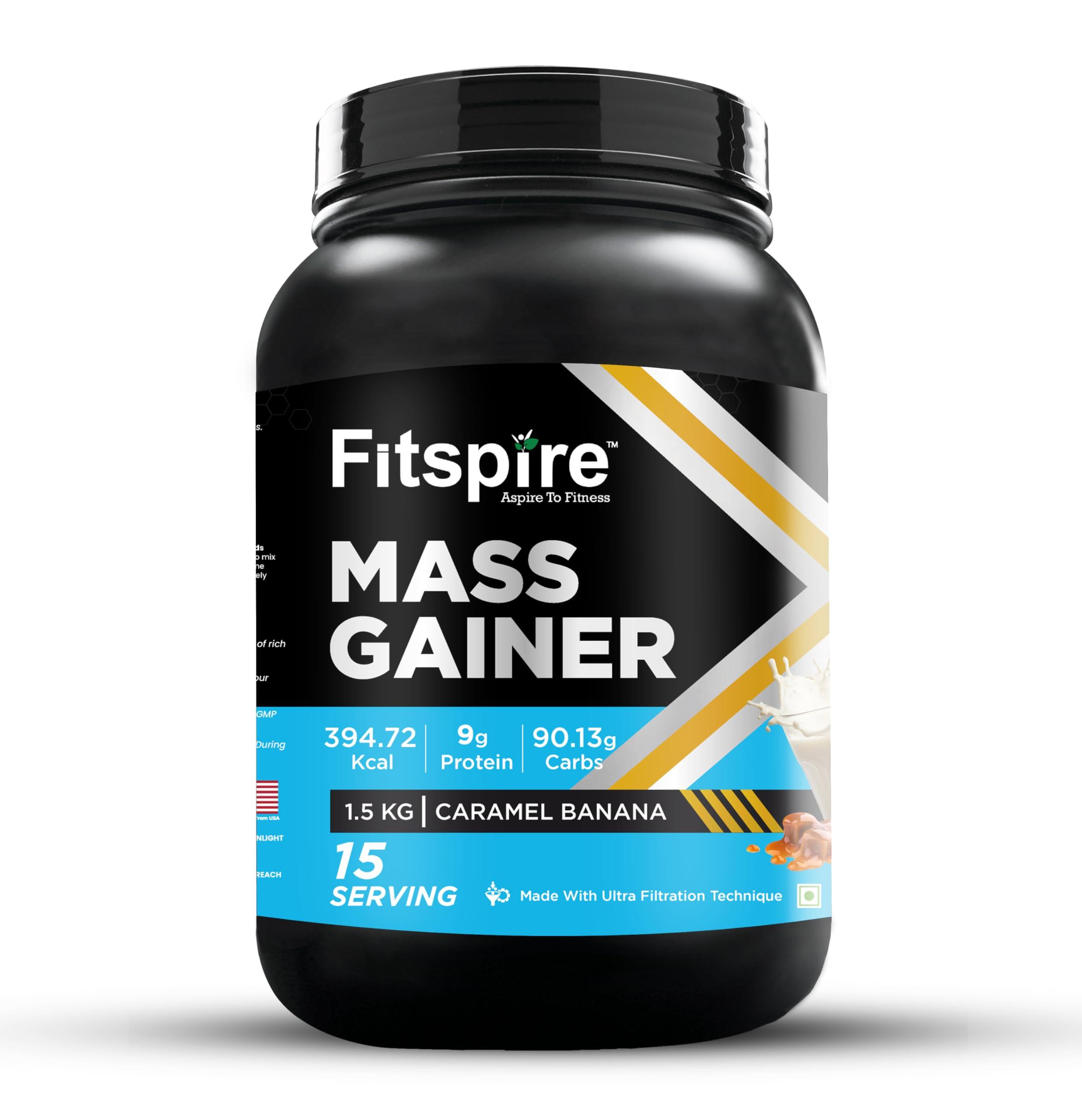 Fitspire Fitspire Mass Gainer Whey Protein with Caramel Banana Flavour, | 9g Protein per 100g scoop | 90.13g Carbs |1.5kg 15 Serving