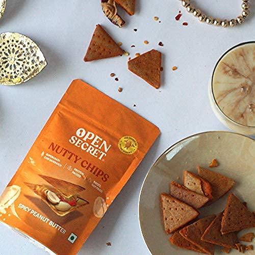Open Secret Open Secret Spicy Peanut Butter Chips (Pack of 30)| Baked, Not Fried| Spicy Peanut Butter Nutty Dry Fruit Sandwich | Rich in Protein Less Fat | Healthy Diet Snack Pack