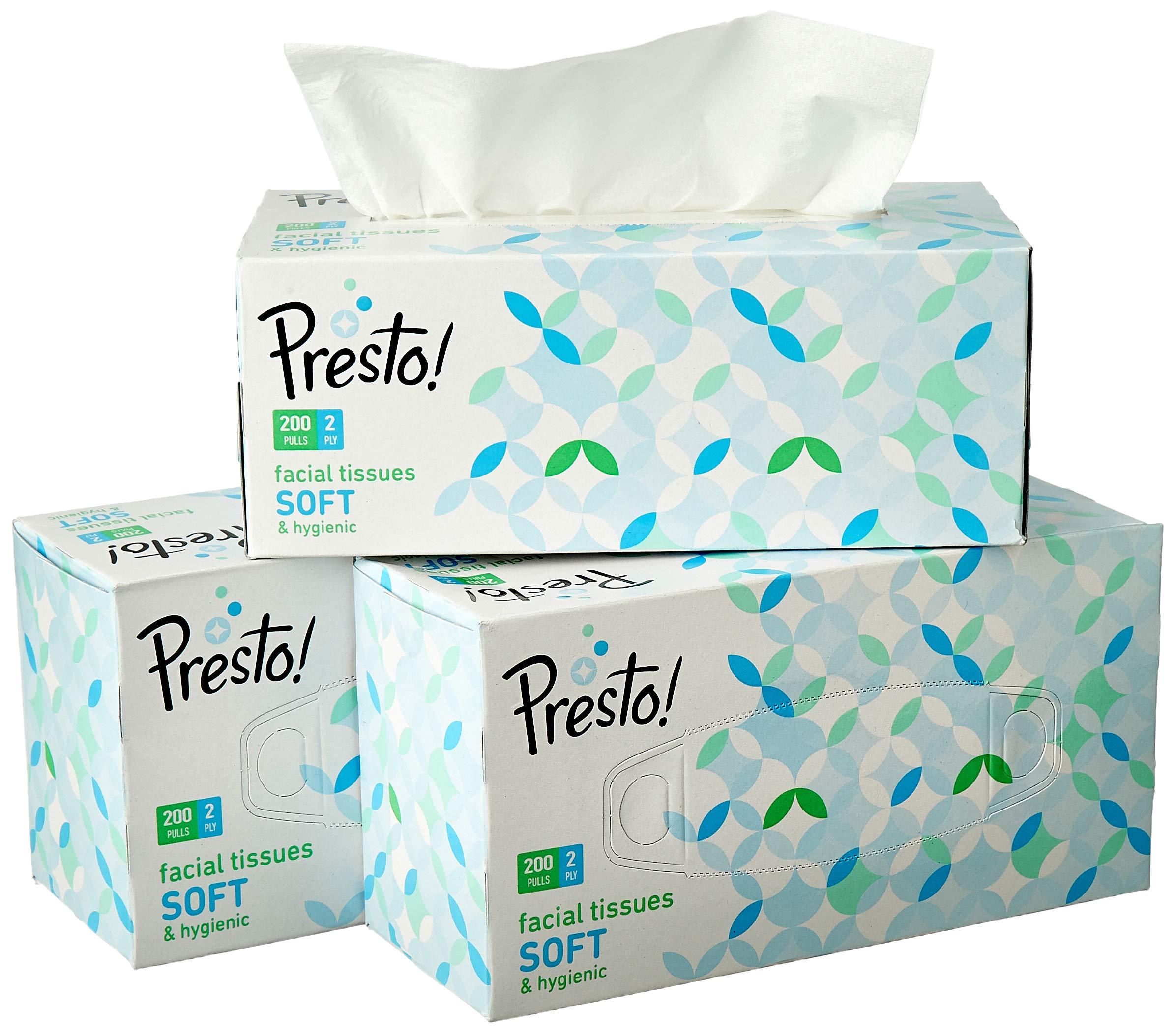 Amazon Brand - Solimo Amazon Brand - Solimo 2 Ply Facial Tissues Carton Box - 100 Pulls (Pack of 4) & Amazon Brand - Presto! 2 Ply Facial Tissue Carton Box - 200 Pulls (Pack of 3) Combo