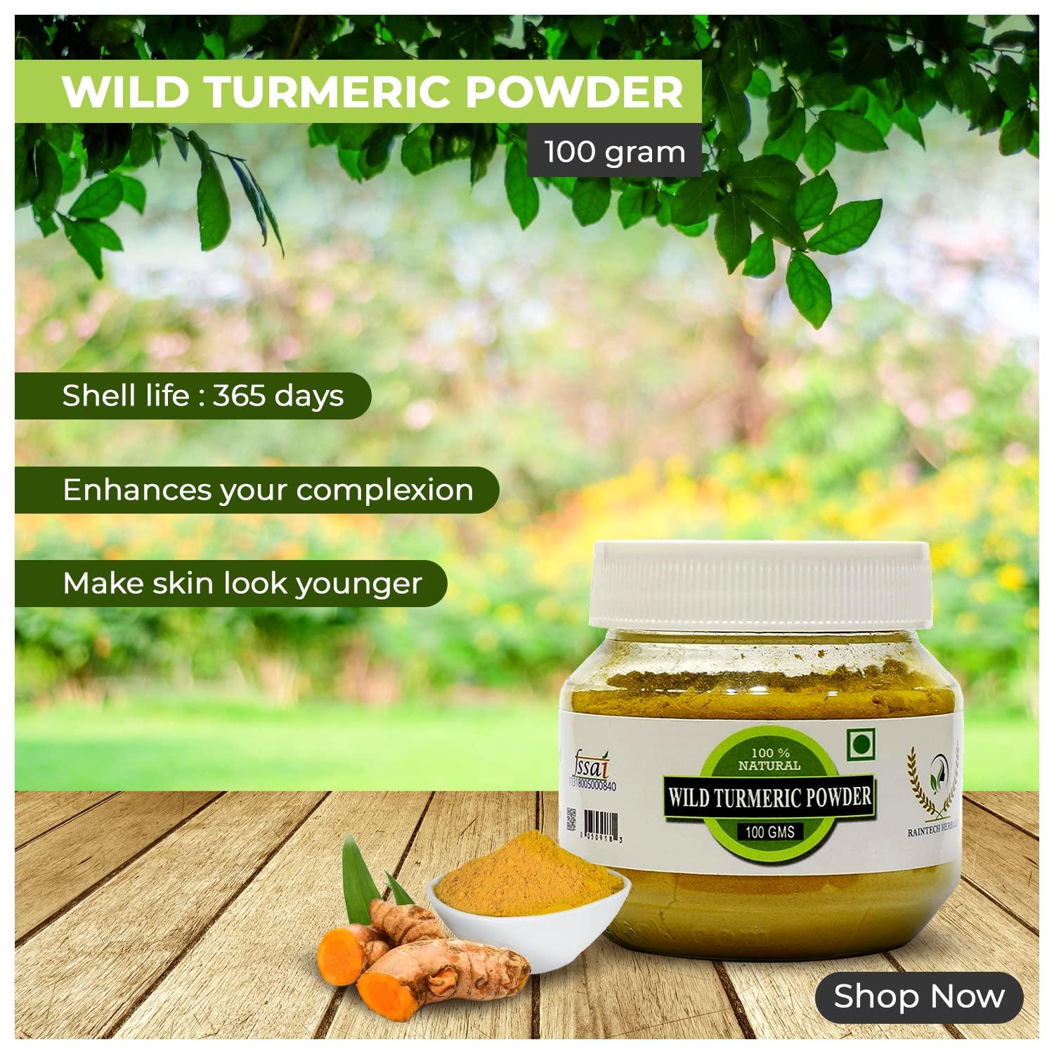 RAINTECH HERBALS RAINTECH HERBALS Wild Turmeric Powder for Face 250g | Kasthuri Manjal | Curcuma Aromatica | Natural Skin Care, Brightening & Anti-Acne Properties