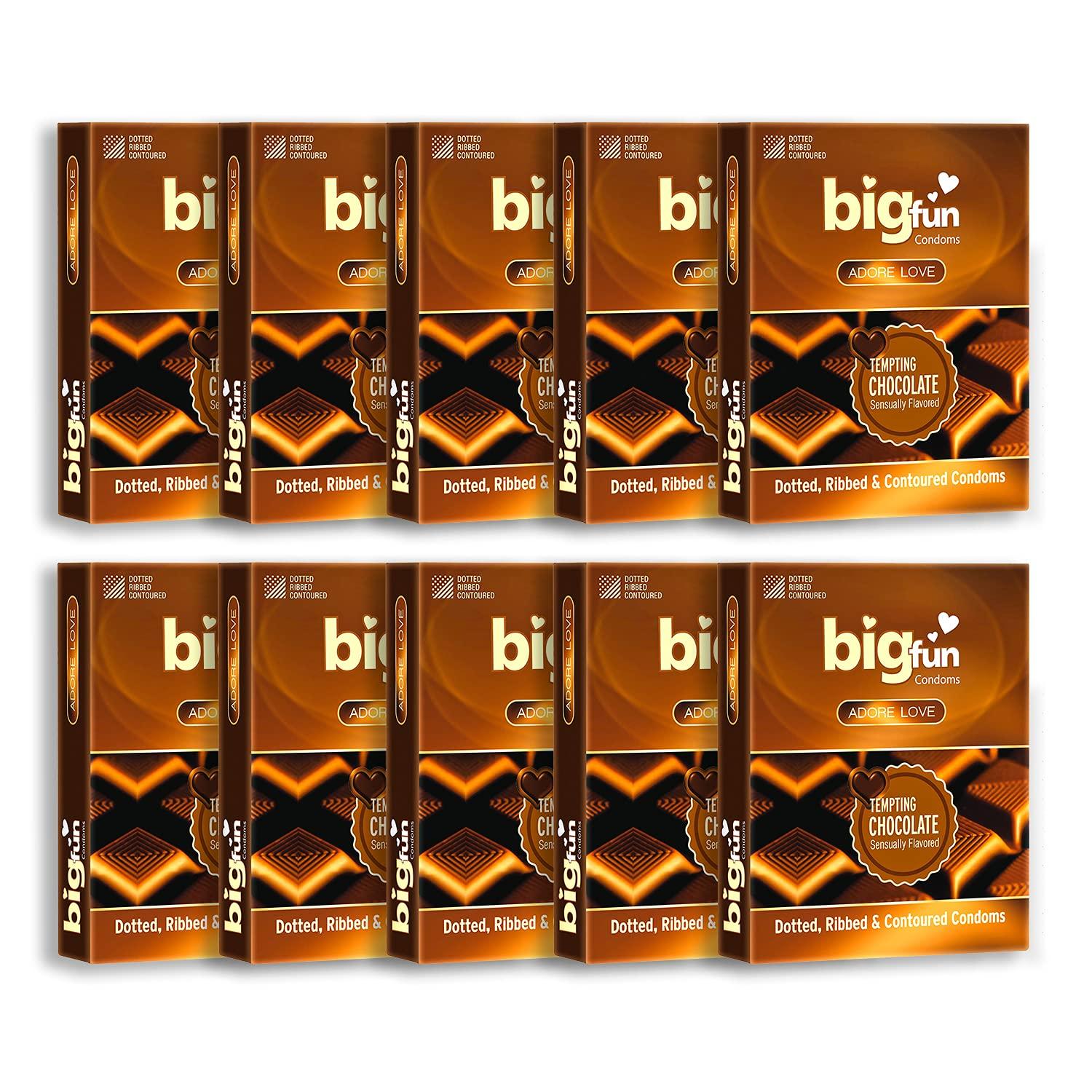 BIGFUN Bigfun Flavoured Condoms Combo Pack of 10(3Pcs Each Pack) | Dotted, Ribbed & Contoured Long Lasting Condoms For Men | Tempting Chocolate Flavored (Total 30 pcs)