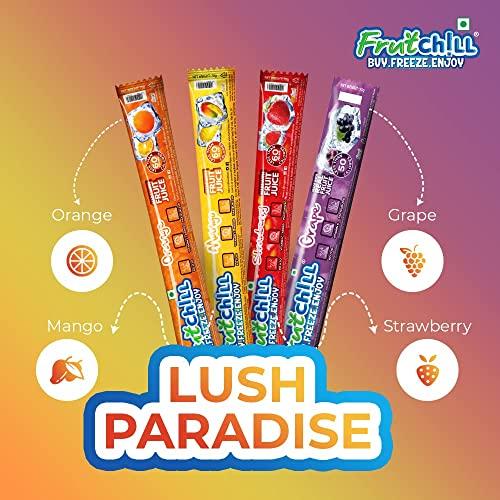 Fruitchill Fruitchill Freezer Juice bars | Lush Paradise variant | Orange | Grape | Mango | Strawberry | Box of 20 | Healthy and Fun | less than 60 calories | count 20 per box | pack of 1