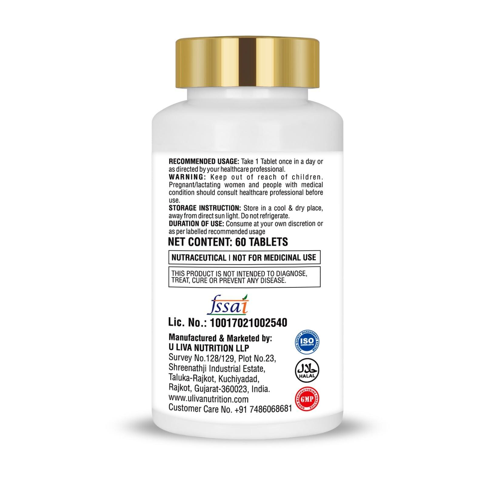 U-LIVA NUTRITION U-LIVA NUTRITION Multivitamin Tablet for Women with Biotin, Calcium for Energize and Glow 28 Vitaminerals | Multi vitamin for Women with Nutrients, Vitamin D3, B12, C, Zinc | 60 tablets