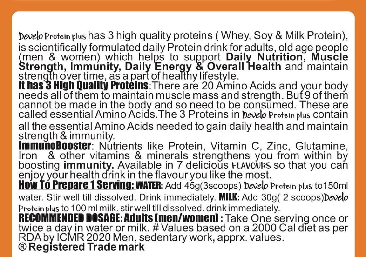 DEVELO Develo Protein Powder for Men & Women, Whey, Milk & Soy (Triple Protein)  500 g Elaichi Pista