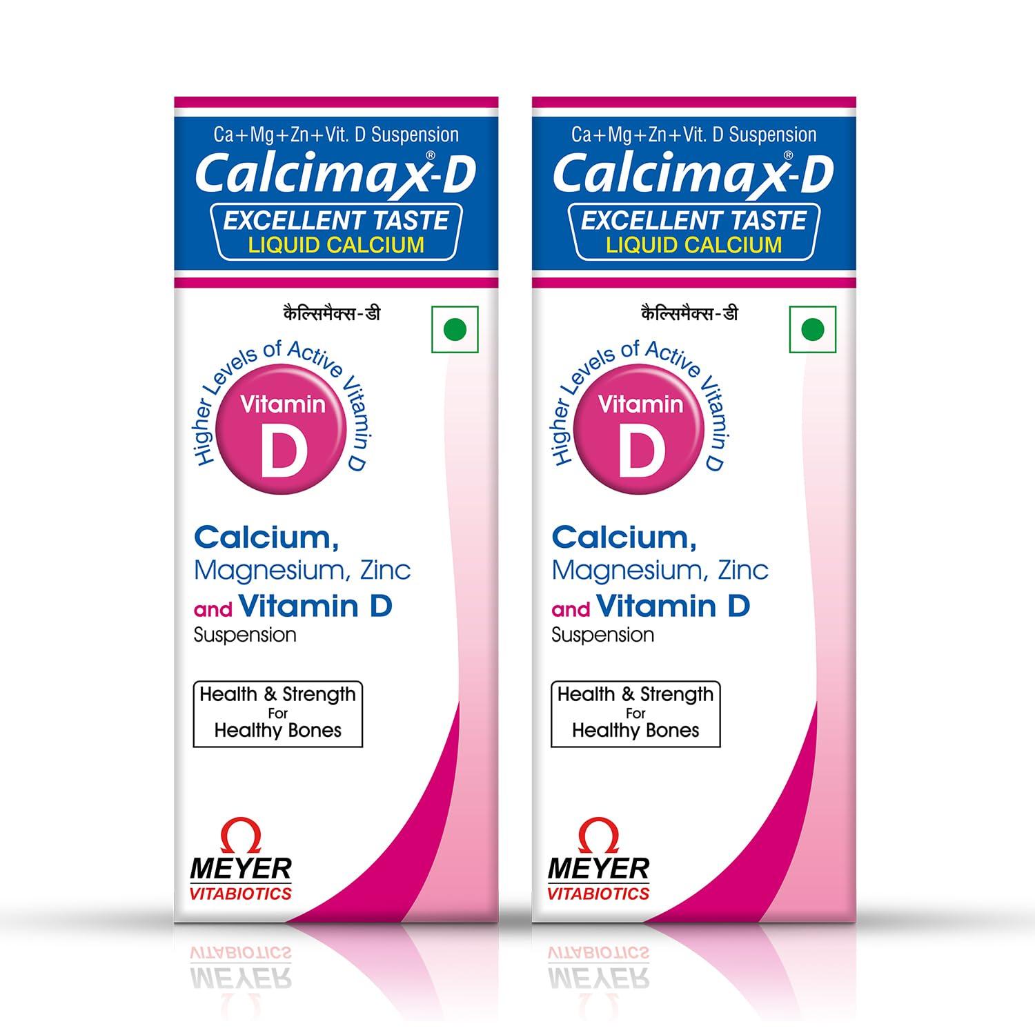 CALCIMAX Calcimax D Suspension With Active Vitamin D Is Recommended In All Ages To Support Bone Strength And Health, Prevents Calcium Deficiency| 200Ml (Pack of 2)