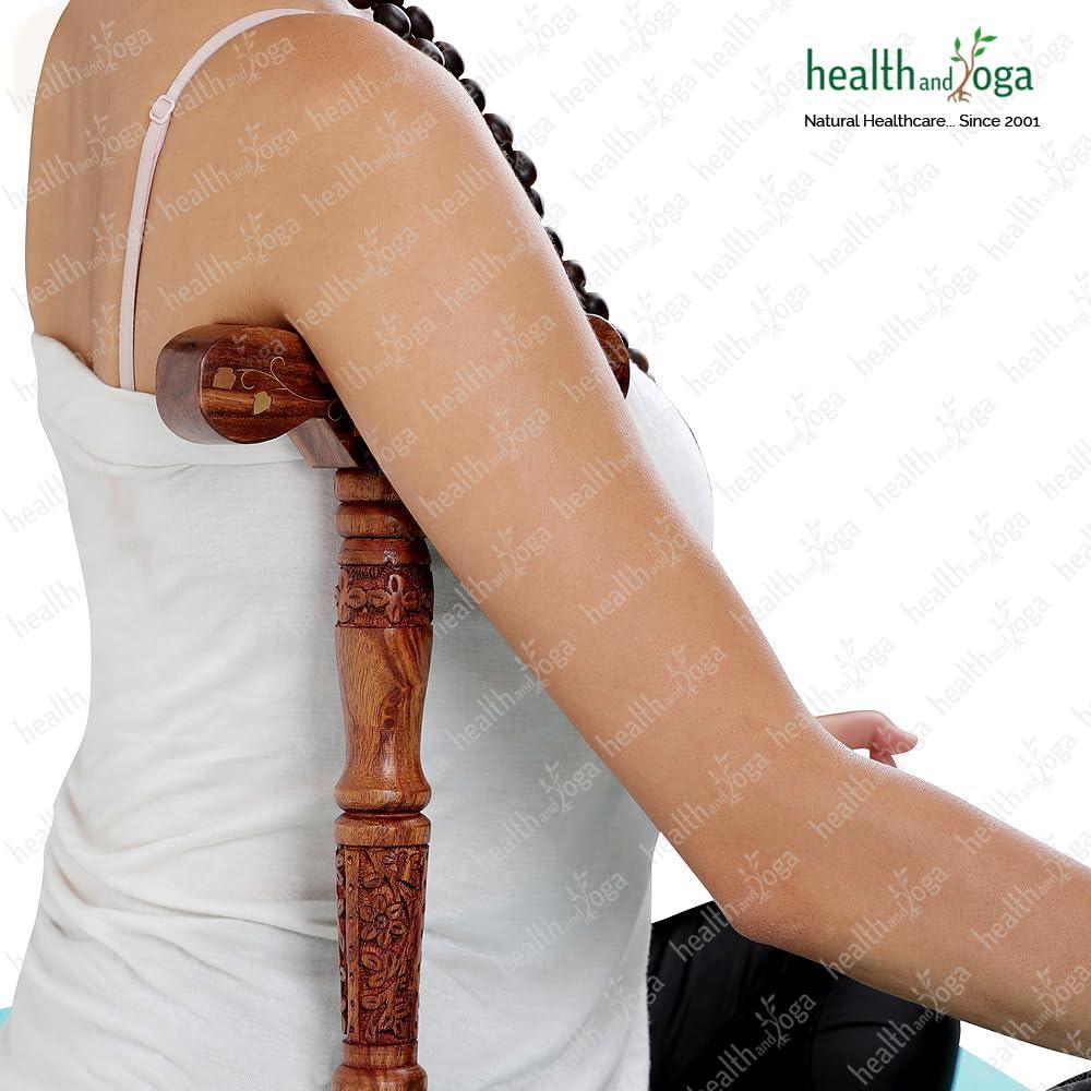 HEALTHANDYOGA HealthAndYoga Yoga Meditation Danda Wooden Carved Arm Rest Pole with Brass Inlays (1.5 feet)-Mala Japa, Dhyana, Swara Breath Manipulation & Pranayama practice- Ancient Device used by Yogis & Sadhus