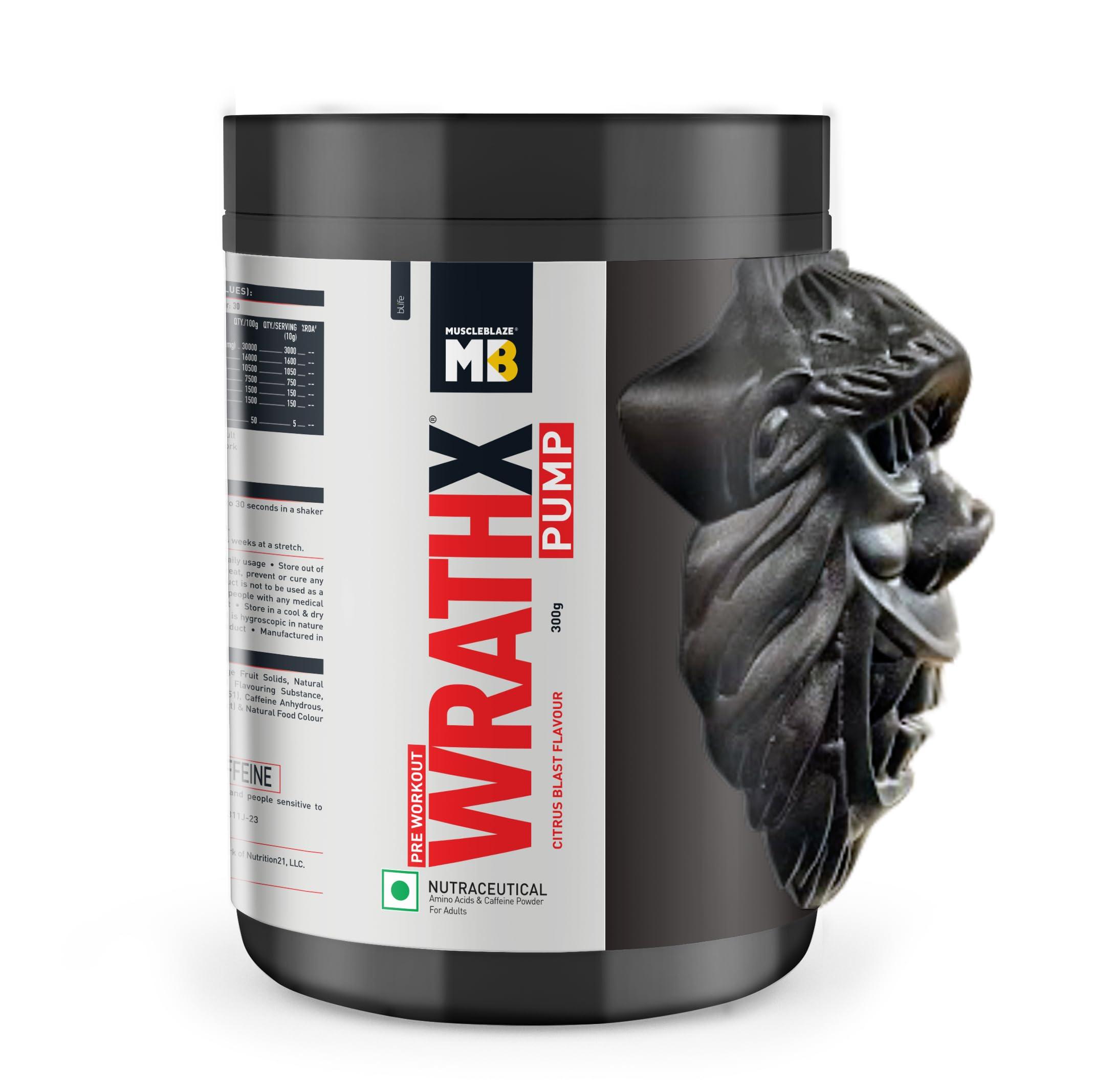 MuscleBlaze MuscleBlaze Pre Workout Wrathx Pump With Nitrosigine & L-Citrulline (Citrus Blast, 300G, Powder, 30 Servings)