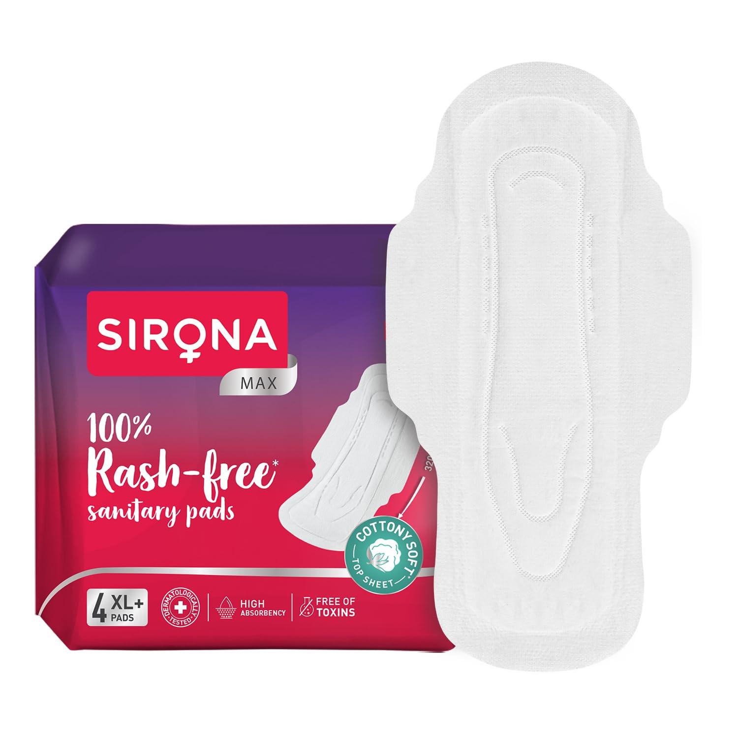 Sirona Sirona Max Sanitary Pads for Women | XL Plus (Pack of 4 Pads) | 100% Rash Free & Toxic-Free | Organic Cotton Sanitary Pad | Up to 0% Leakage, Comfortable & High Absorbency