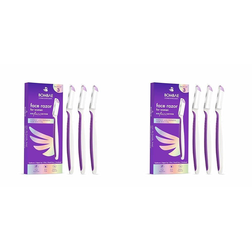 Bombay Shaving Company Bombae Reusable Face Razor For Women Facial Hair - 3 | Instant Glow & Painless Hair Removal | For Eyebrows, Upper Lip, Chin, Peach Fuzz, Forehead, Unibrow, Sideburns (Pack of 2)