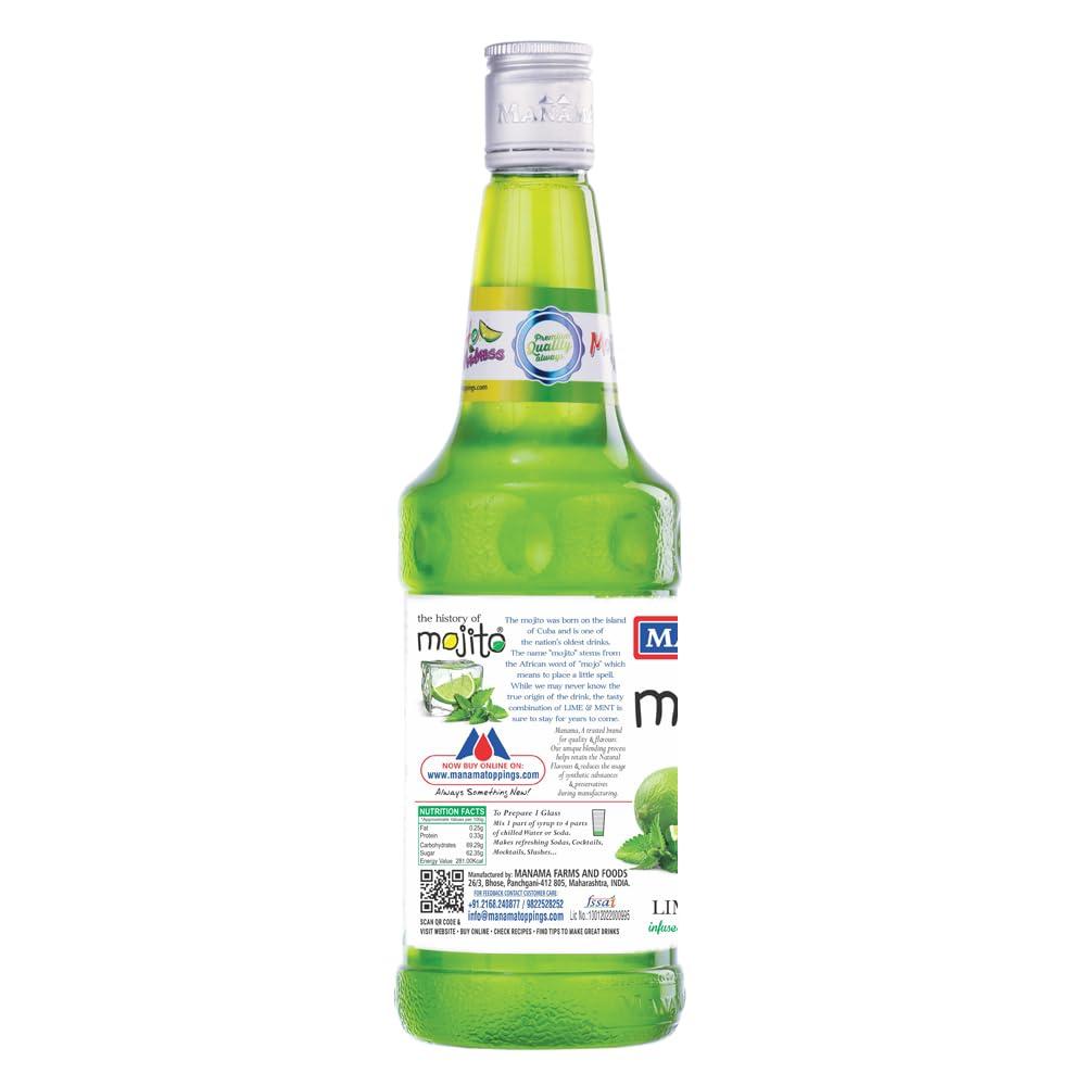 Manama Manama Lime and Mint Mojito Syrup, Blue Curacao Syrup, Pinacolada Syrup and Original Mojito Syrup, 750ML Each, Pack of 4