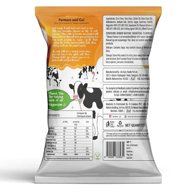 Farmers & Co. Farmers & Co. Cheese Balls I Pack of 4 I Cheddar Flavour, Plant Based Vegan Snack, Dairy Free, RoastednotFried