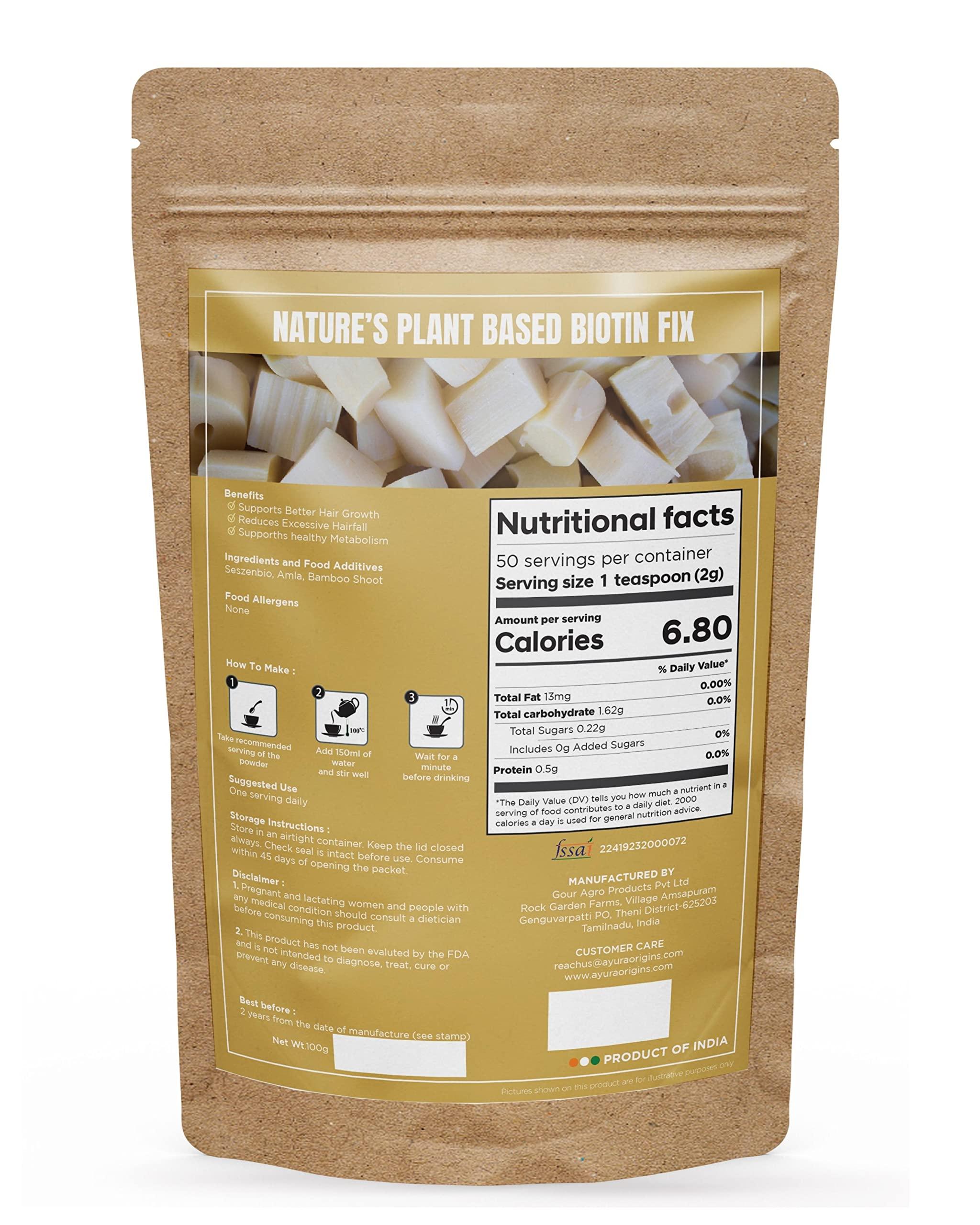 AYURA ORIGINS AYURA ORIGINS Nature\'s Plant Based Biotin Powder Fix Reduce Excessive Hairfall Promote Better Hair Health Vegetarian 100Gm 50 Servings