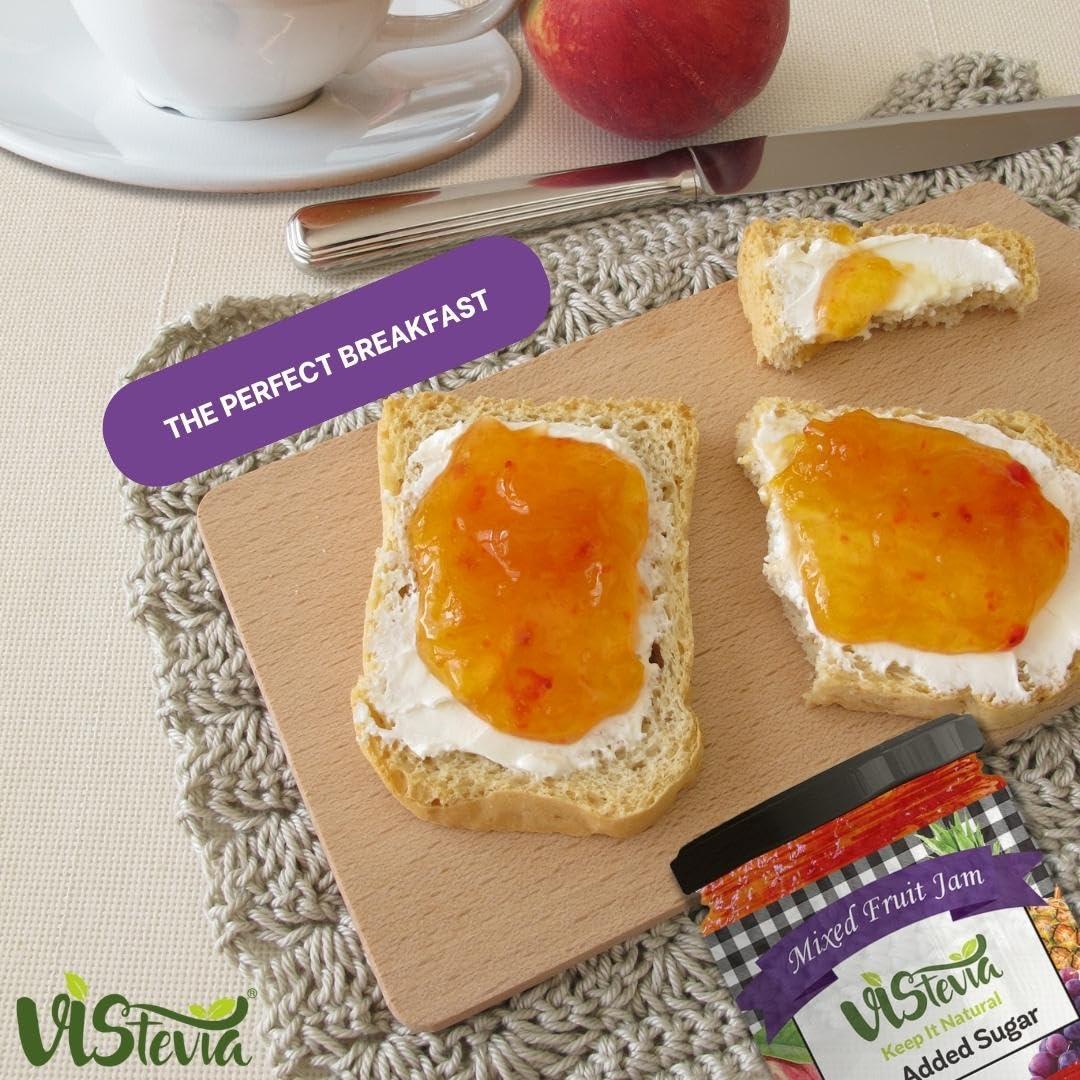 VISTEVIA Vistevia Sugar Free Mixed Fruit Jam & Strawberry Jam, Diabetic and Keto Friendly - Sweetened Naturally with Stevia, More Than 60% Fruit Content - Tastes Delicious - Pack of 2 (400 * 2 GM)