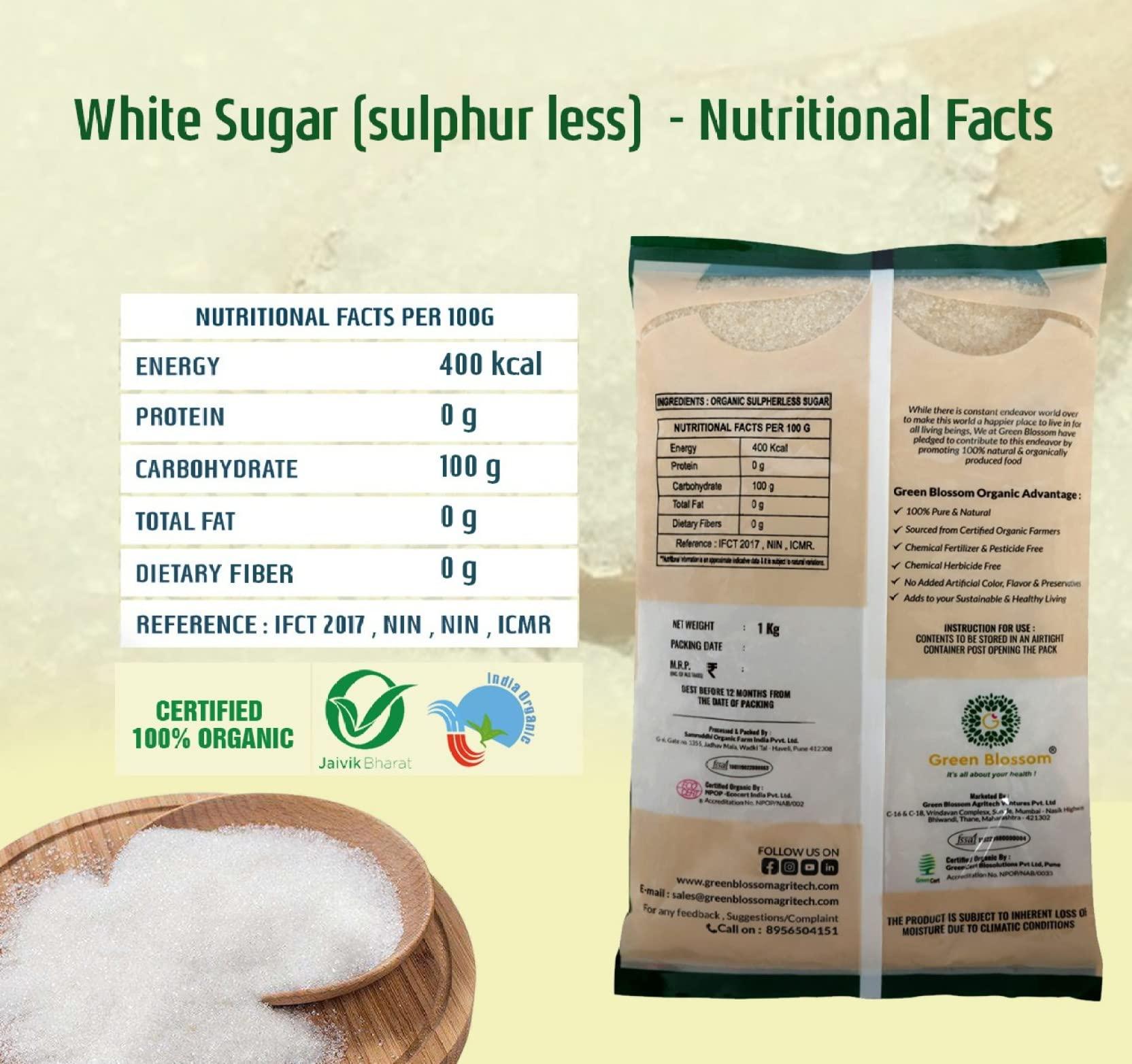 GREEN BLOSSOM Green Blossom Organic White Sugar - 1Kg (Pack of 1) || Organic Sugar || Organically Processed || Sugarcane Sugar || Sulphurless Sugar II 100% Vegan