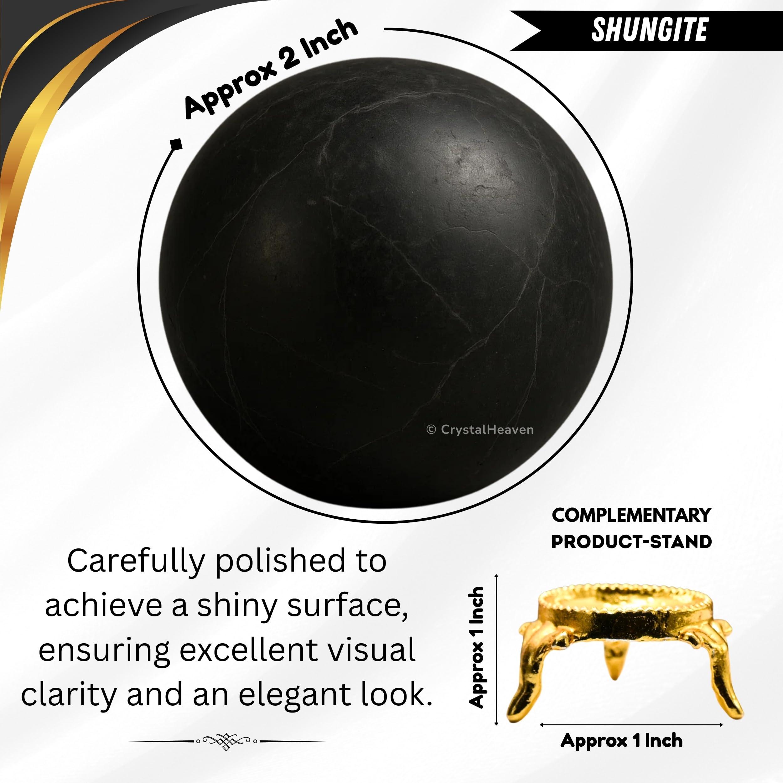 Crystal Heaven Certified Shungite Crystal Ball for Meditation - Premium Crystal Vastu Items for Home and Feng Shui Items for Good Luck - Ideal for Pooja Supplies and Spiritual Practices (2\" Inch)