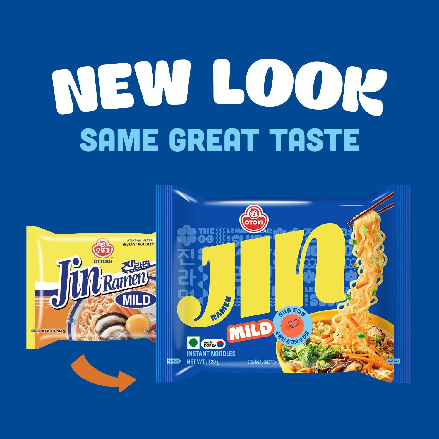 Ottogi Ottogi Jin Ramen Korean Style Vegetarian Instant Noodles Mild Flavor, 120g (Pack of 2) The Product Of Korea