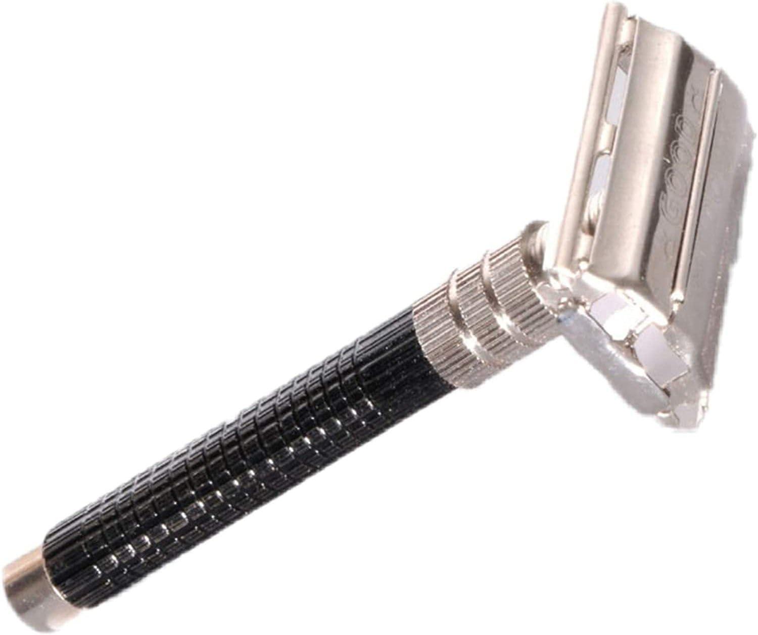 ANGEL INFINITE ANGEL INFINITE Silver Double Edge Safety Razor Wet Shaving For Men & Women | Classic 3-Piece Stainless Steel Butterfly Safety Razor, Short Handle Safety Razor/Machine Double Edge for Shaving Razor (Black)