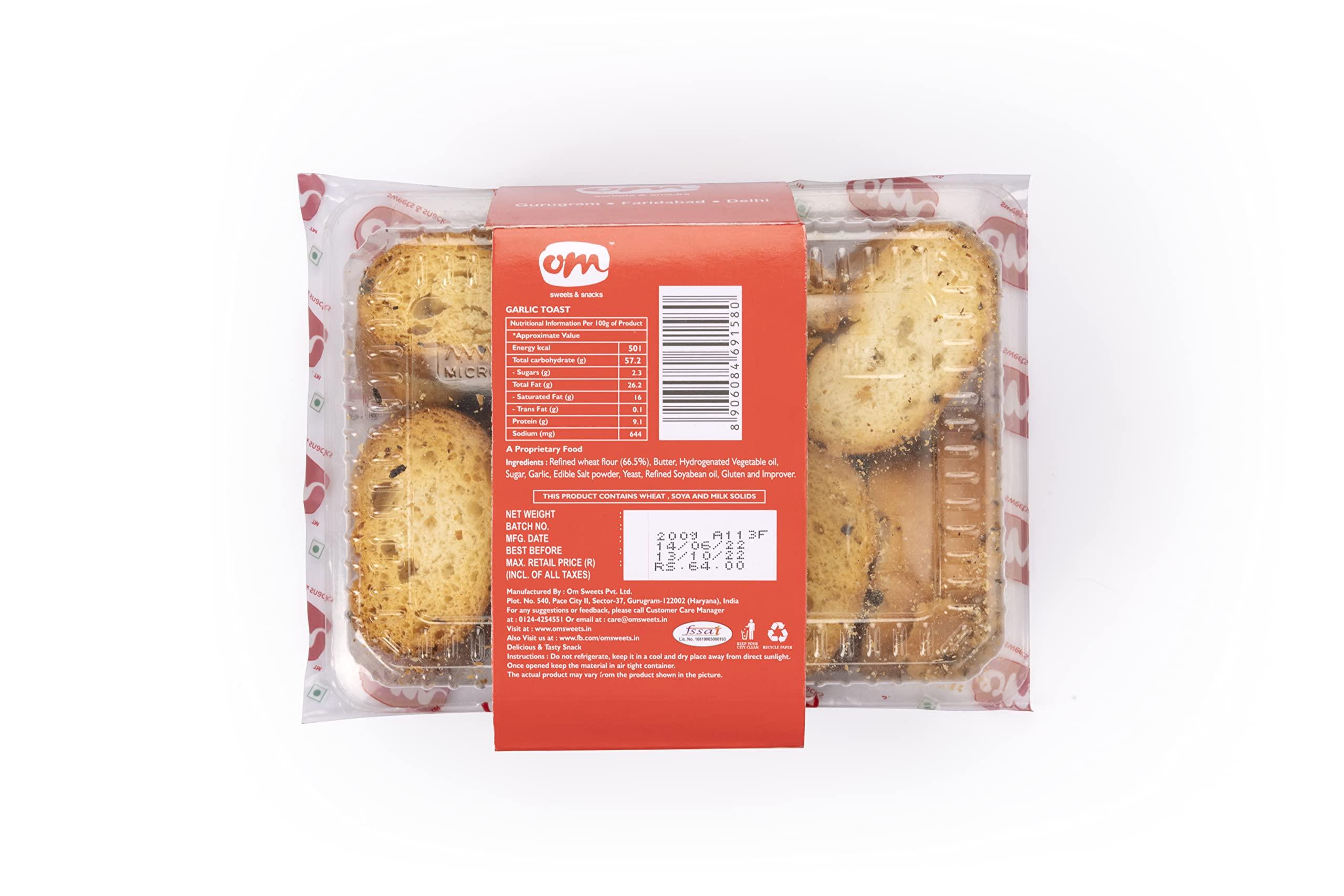 OM SWEETS & SNACKS Om Sweets & Snacks Cookies Garlic Toast 170gm | No added colour or preservatives | Fresh Products | Ready to eat | snack | Tea time snacks | Mid day snacks | Tasty (Garlic Toast) | 170gm each | Pack of 4