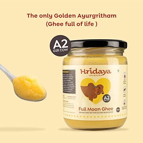 HRIDAYA AYURVEDA Hridaya Ayurveda A2 Gir Cow Ghee 500 ml - Vedic Bilona Method Curd Churned Ghee from Freely Grassed Cow - Unadulterated & Healthy Full Moon Cultured Cow Ghee