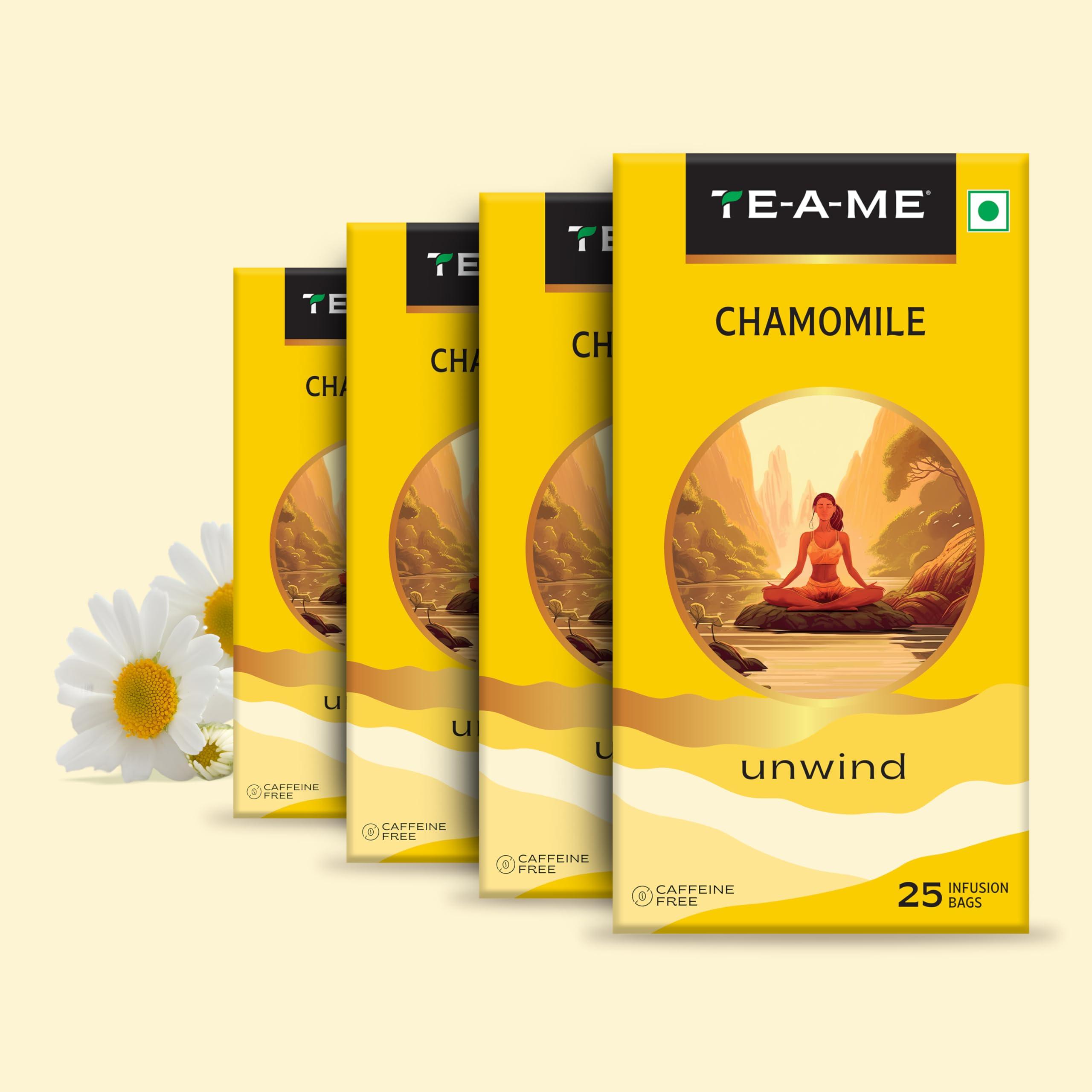 TE-A-ME TE-A-ME Chamomile Tea, 100 Tea Bags (4 Boxes x 25 Tea Bags = 100 Tea Bags) | Chamomile Tea | Herbal Tea | Chamomile Tea Bags | Chamomile Tea for Sleep | Chamomile | Herbal Tea Bags | Flower Tea