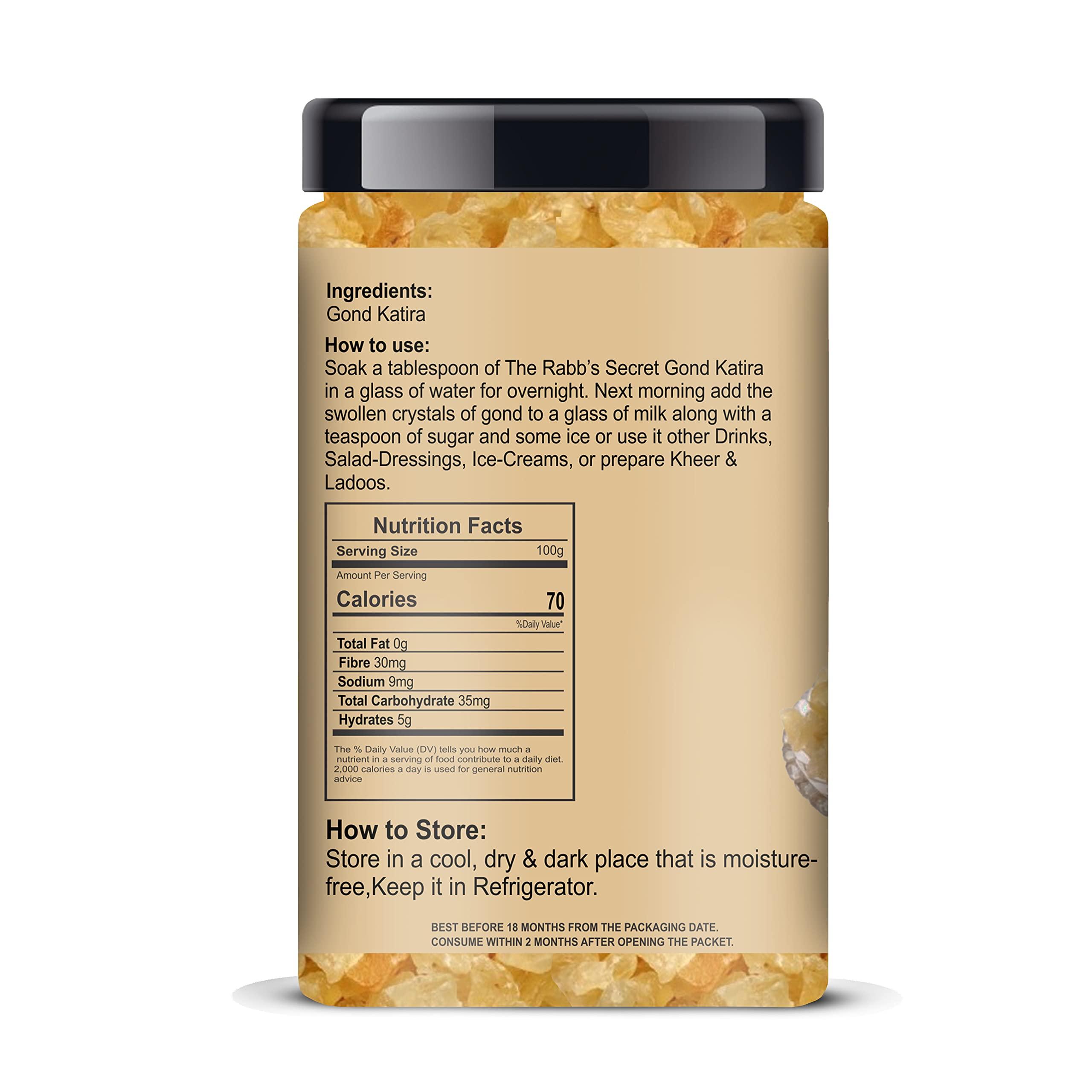 The Rabb's Secret The Rabb's Secret Gond Katira Pure Organic Jar 500gm| Tragacanth Gum| Edible Gum (Gond Katira, 500gm)