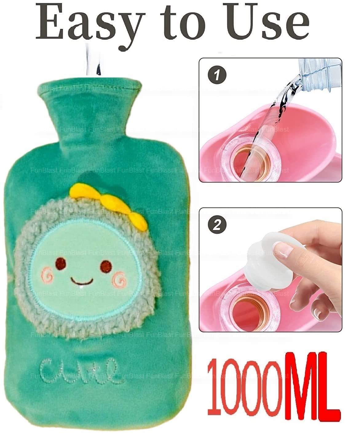 FunBlast FunBlast Hot Water Bag with Cute Cartoon Design Soft Cover for Pain Relief 1 Pcs Heating Bag, Heating Pad Hot Water Bottle & Rubber Bottle for Hot Water Bag for Pain Relief- 1000 ML (Random Color)