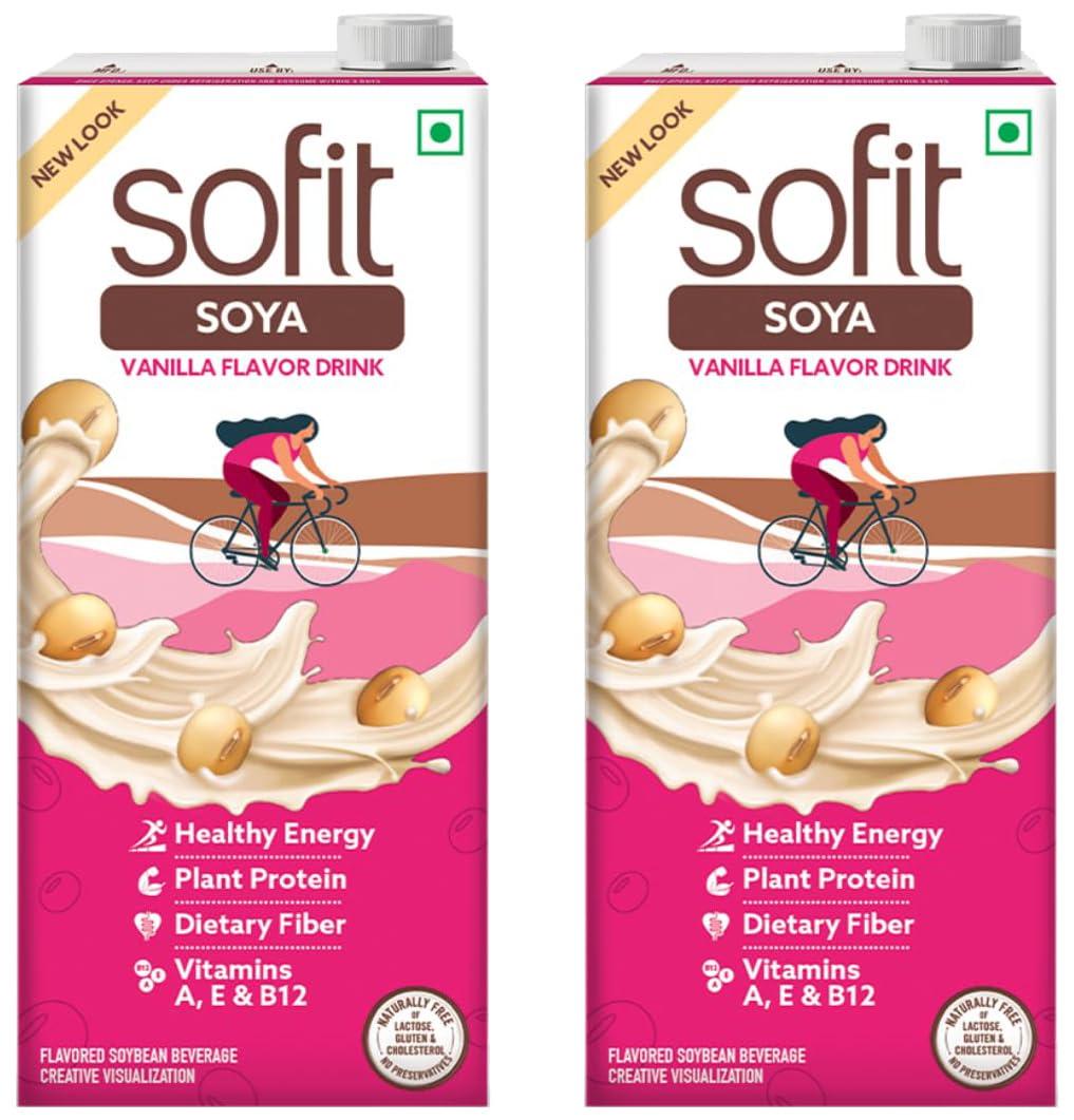 SOFIT Sofit Soya Drink Vanilla, 1000ml| Vegan Drink |Enriched with plant protein, dietary fibers, vitamins and calcium | Lactose Free | Gluten Free | Preservatives Free (Pack of 2)