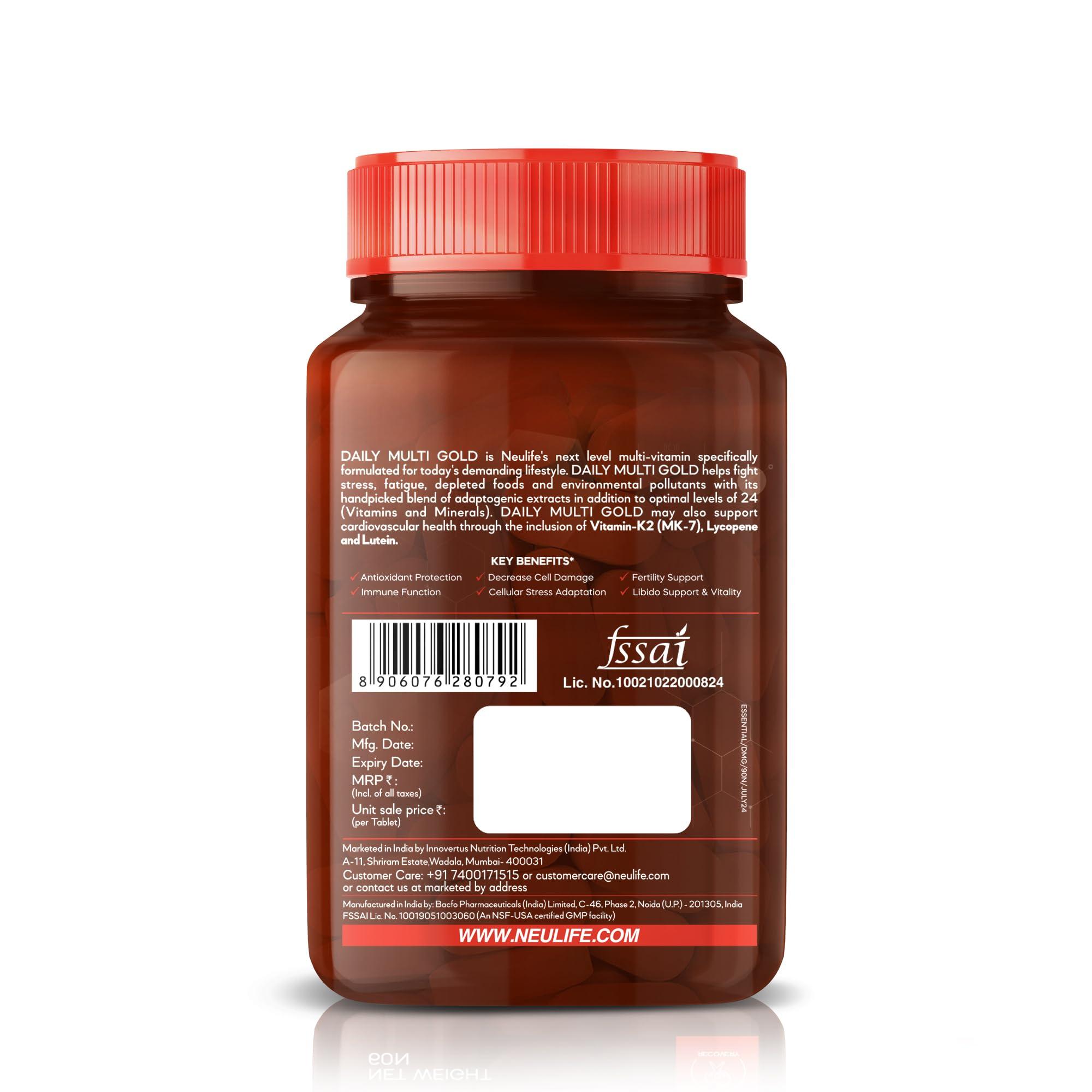 VITROVEA Neulife DAILY-MULTI GOLD Advanced Multivitamin w/MK-7, Adaptogens, Antioxidants & Natural Extracts - 90 Tabs (Pack of 2)