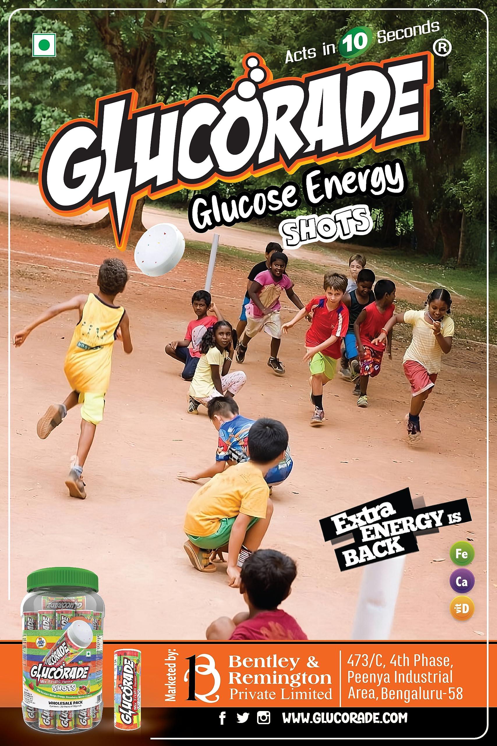 Glucorade Glucorade Shots Glucose Energy Tablets | Mix Fruit Flavour | Jar pack of 20 Tubes | Glucose provides instant energy