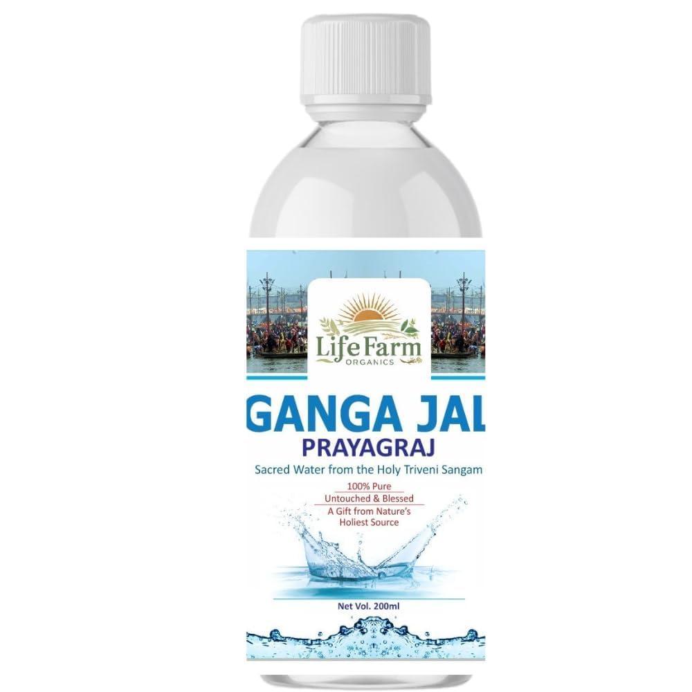LIFE FARM ORGANICS Ganga Jal Prayagraj Triveni Sangam - 250 ml Sacred Water for Puja, Havan, and Spiritual Cleansing - 1 Bottle - Ideal for Rituals and Religious Rites (400)