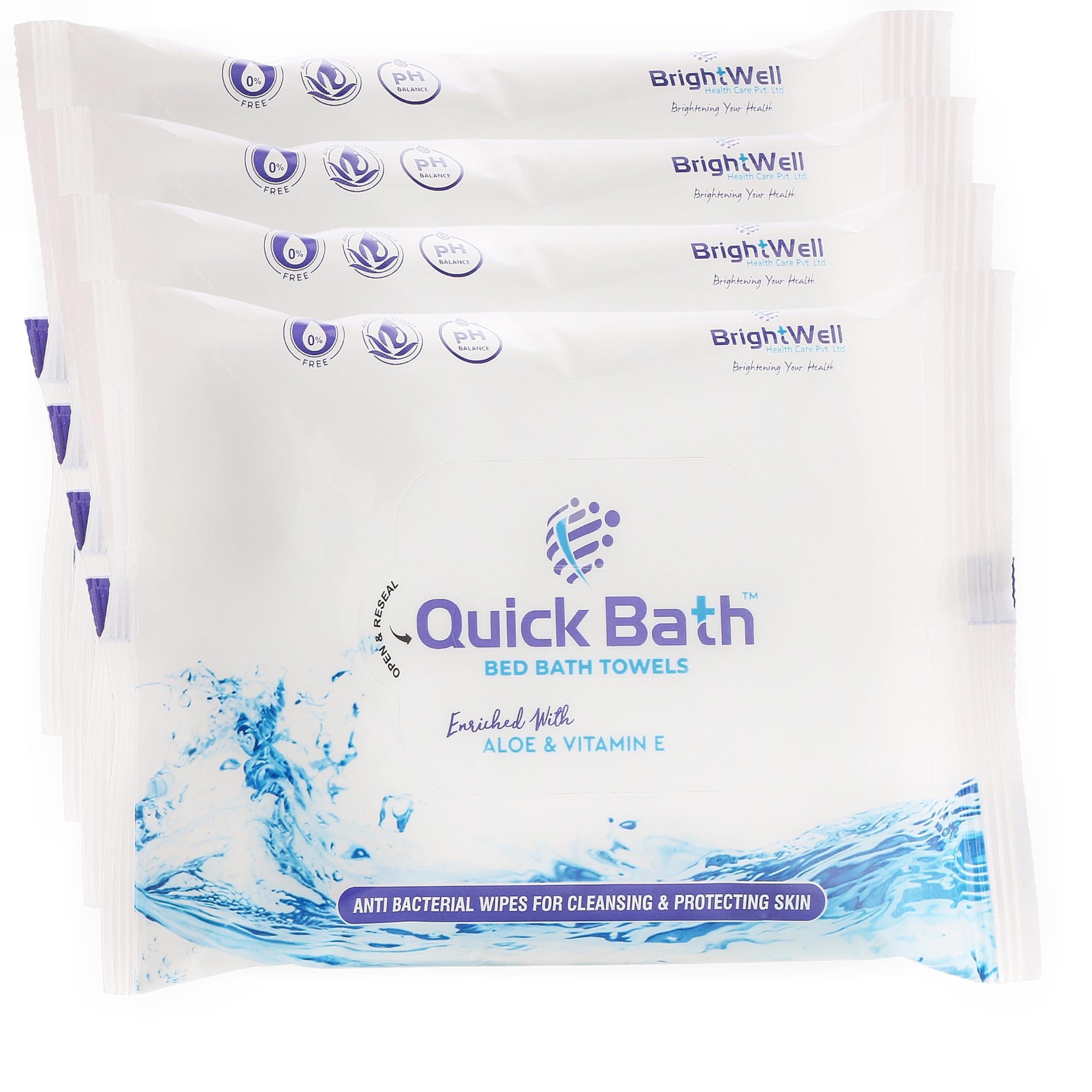 QUICKBATH Quick Bath Bed Bath Wipes for Adults & Patients with Aloe Vera & Vitamin E | Extra Large & Thick, 40 Wipes(10 Wipes/Pack)